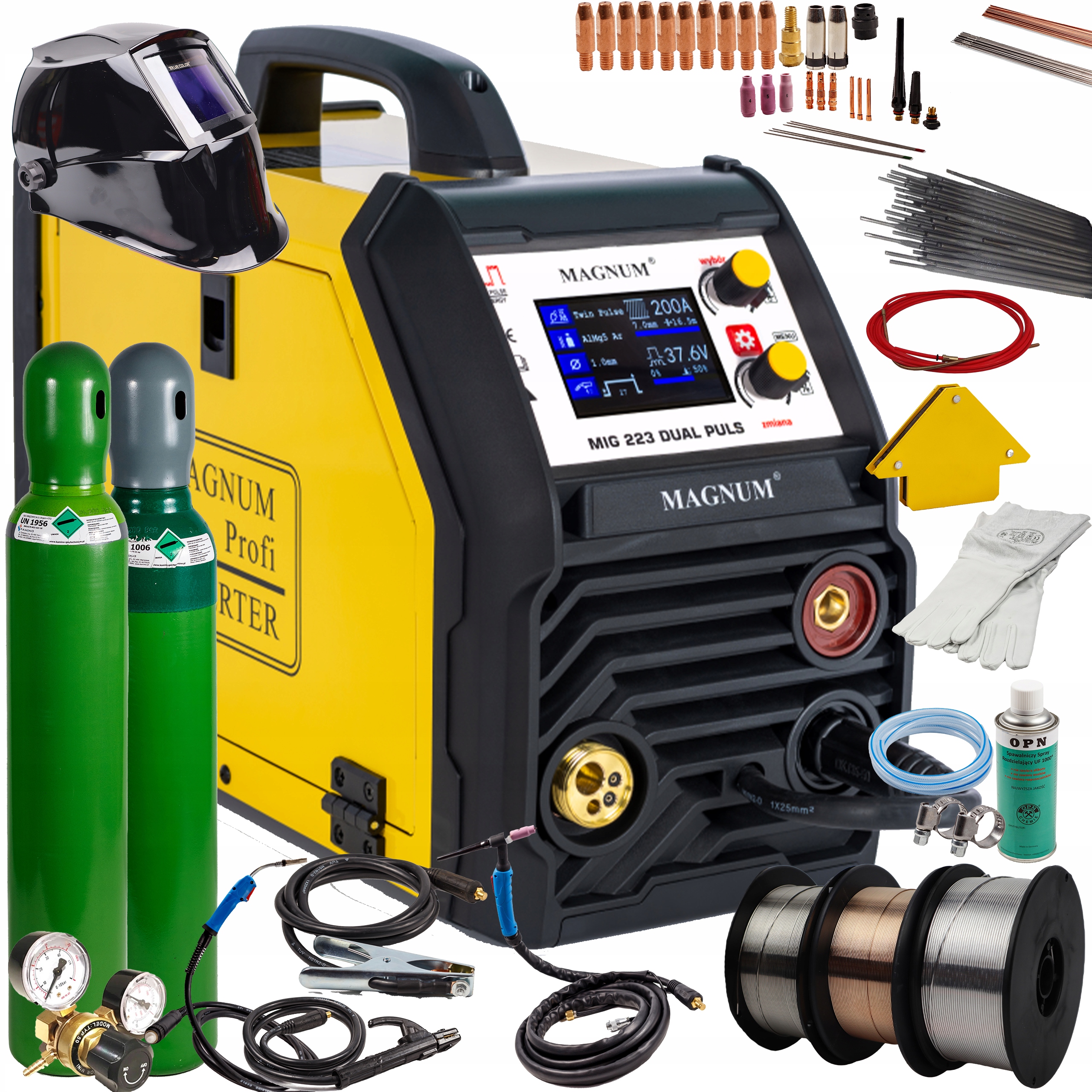 Svařovací Stroj Migomat Magnum Mig 223 Dualpuls Synergie LCD Mma Tig Sada 2
