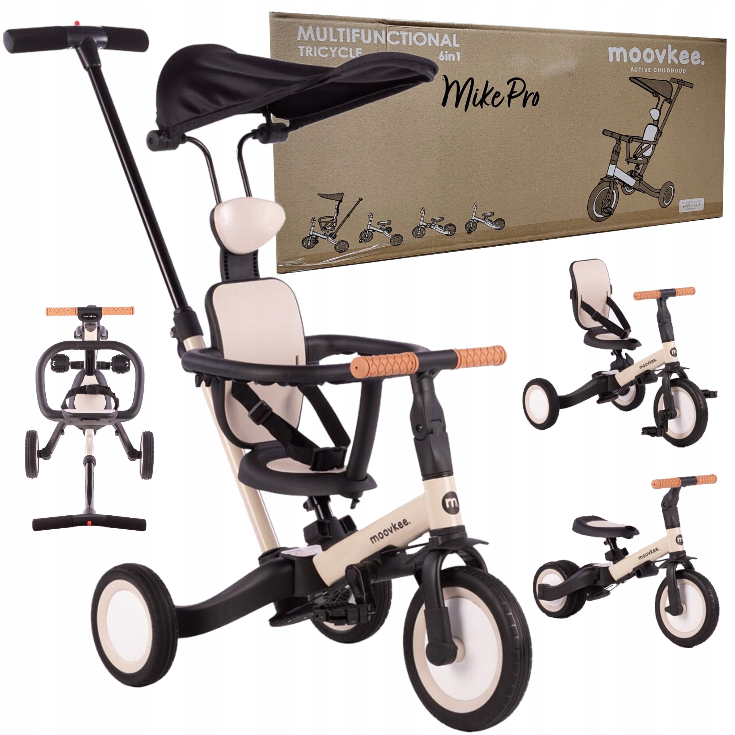 Rower Rowerek Trójkołowy Biegowy 6w1 Moovkee Mike Pro daszek Prowadnik pasy
