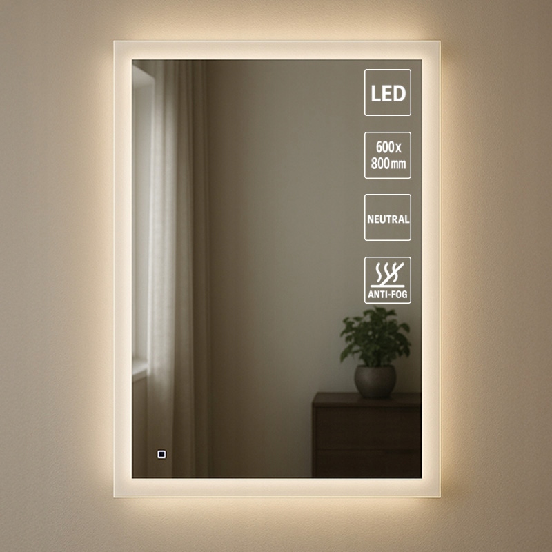 Zrcadlo do koupelny Led obdélníkové 600x800 Antipara