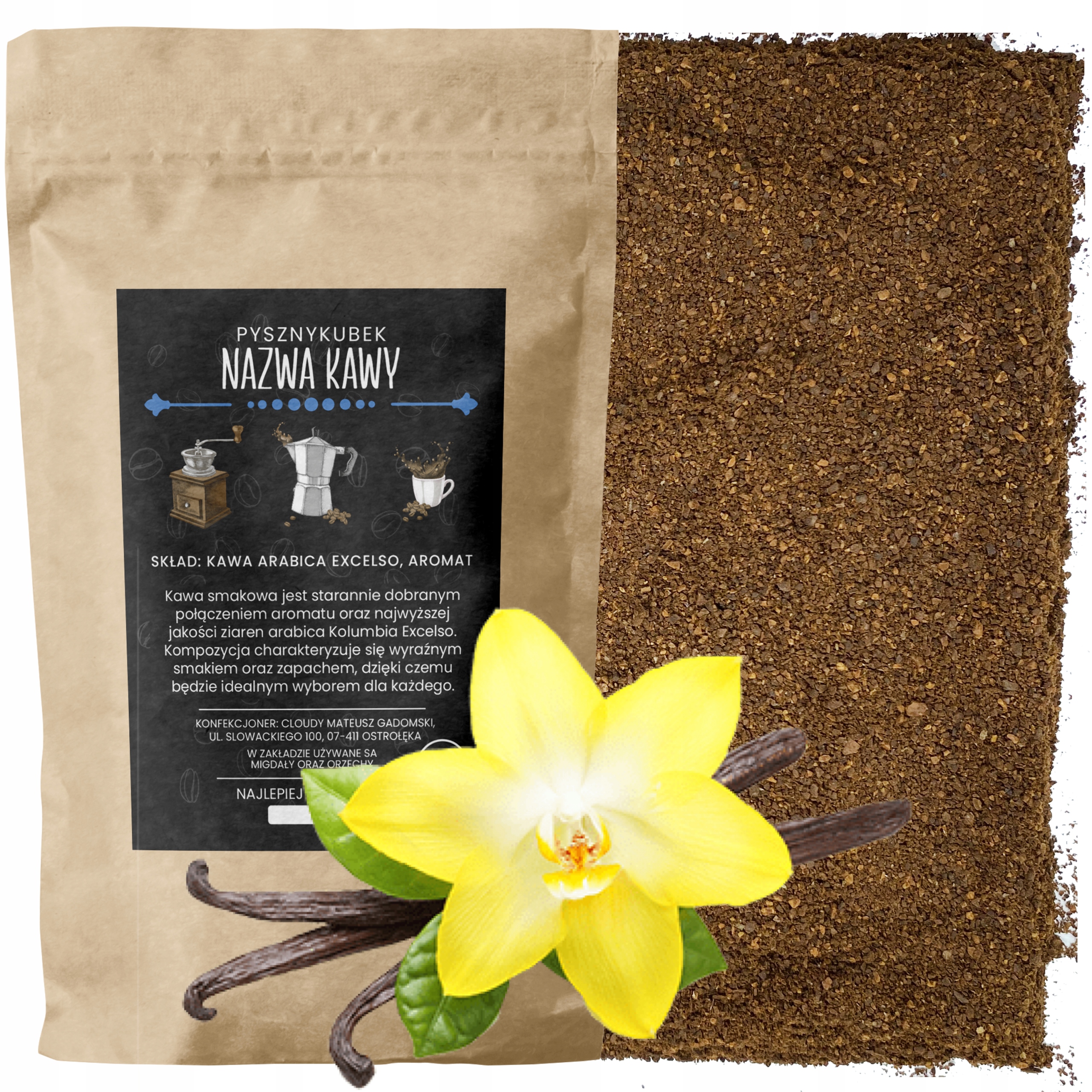 Kawa Mielona smakowa Waniliowa 1000g 1kg arabica