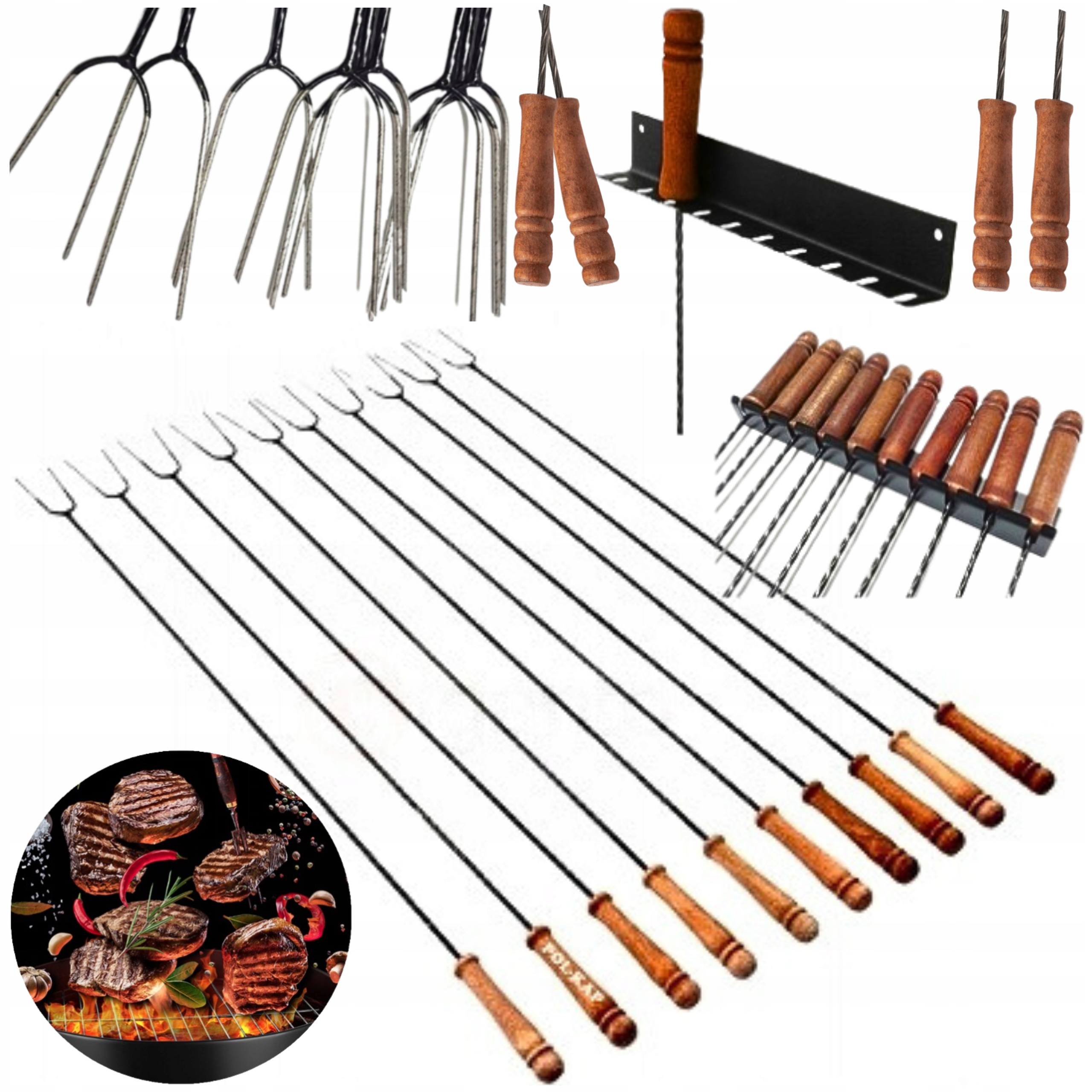 KIJKI DO OGNISKA 10x WIDEŁKI OGNISKOWE Widelec 124cm GRATIS WIESZAK Kijków