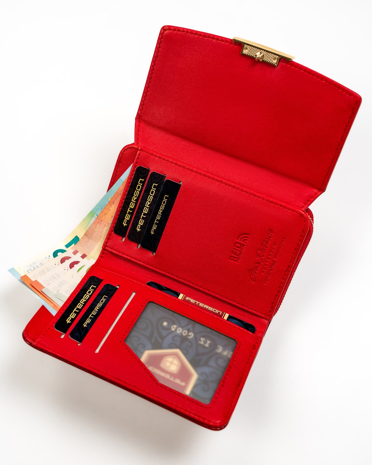 PETERSON stylowy damski portfel RFID STOP kolory Kolor czerwony