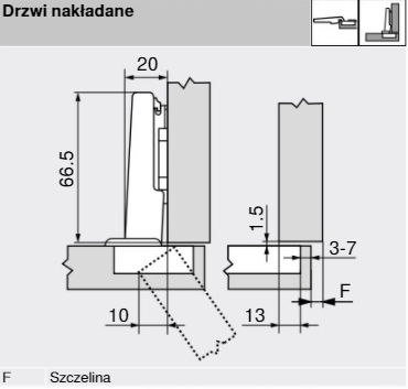 BLUM ZAWIAS CLIP HAMULEC 73B3550 110' NAKŁADANY Szerokość maksymalna 2 mm