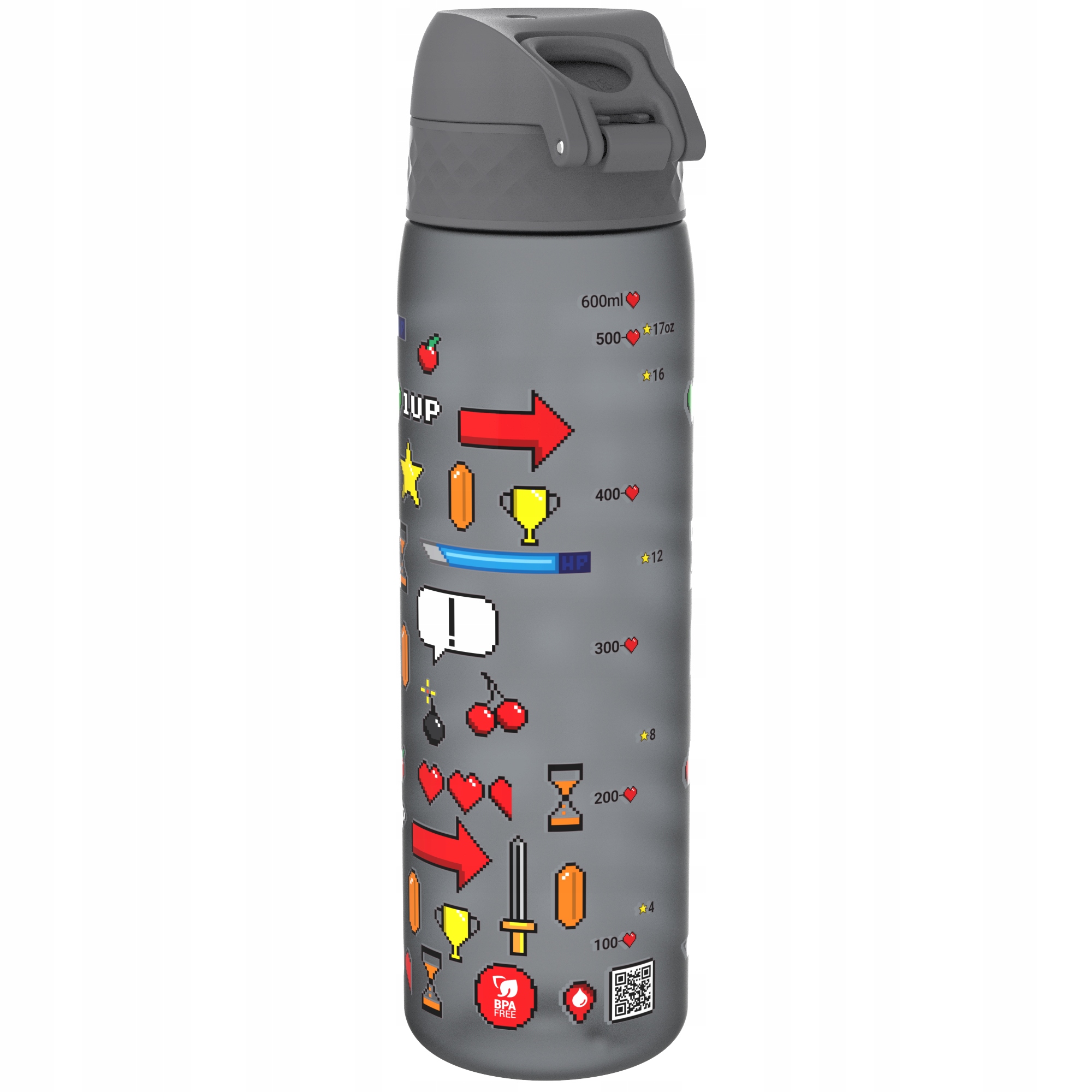 Szczelna butelka na wodę bidon Gamer ION8 0,5l Kolor dominujący odcienie szarości