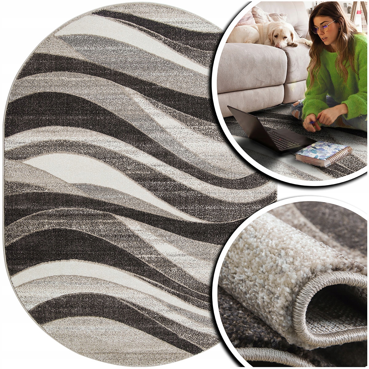 Oválný Béžový Koberec Do Obývacího Pokoje Šedý Koberec Do Pokoje Romantický Ovál 140x200