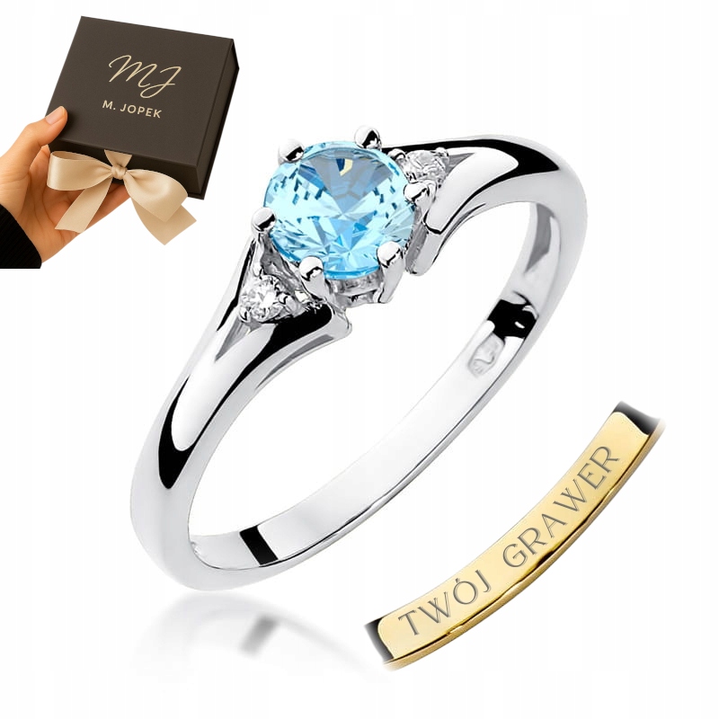 Prstýnek Z Bílého Zlata 585 S Topazem 0,50 ct Diamanty Gravírování M.jopek
