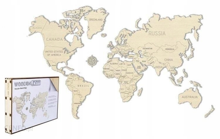 

Mapa Świata na ścianę drewniana puzzle 3D 57x38cm