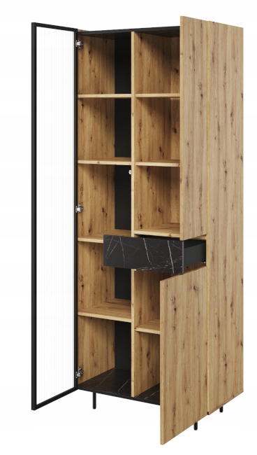 Wysoka witryna nowoczesna salon dąb artisan + LED Kolekcja MARMO