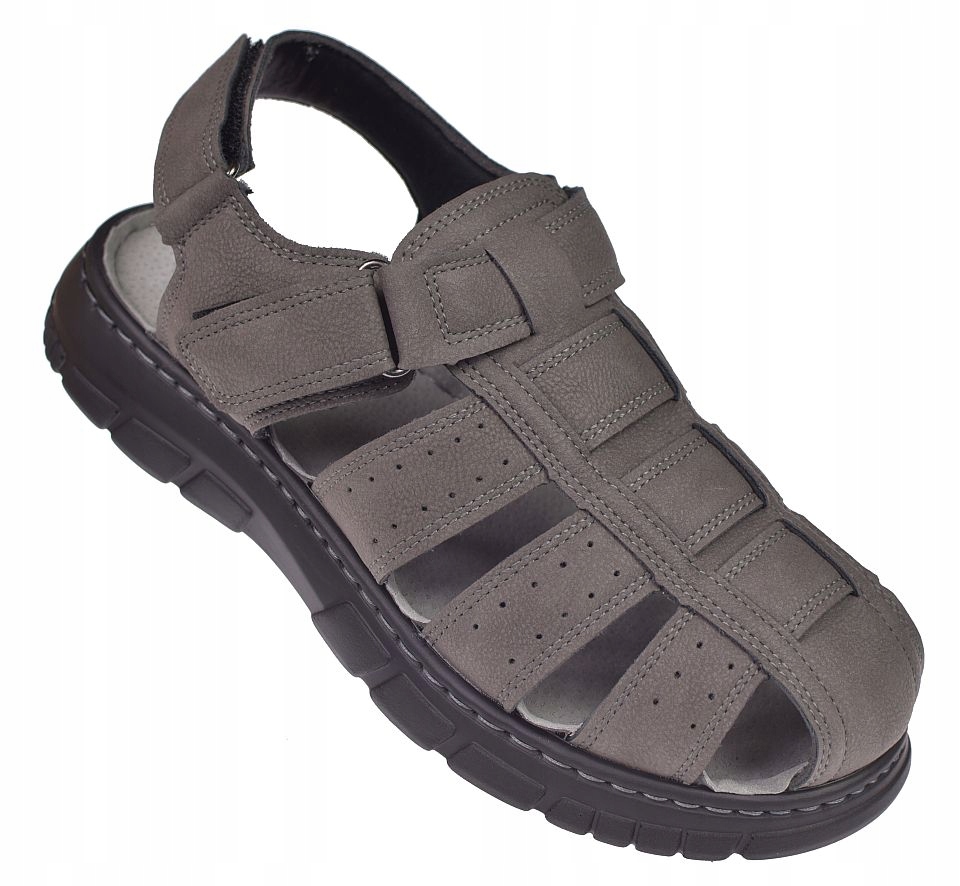 Pánské sandály s krytými prsty na suchý zip, kožená stélka S-4-1295 Gr vel. 44