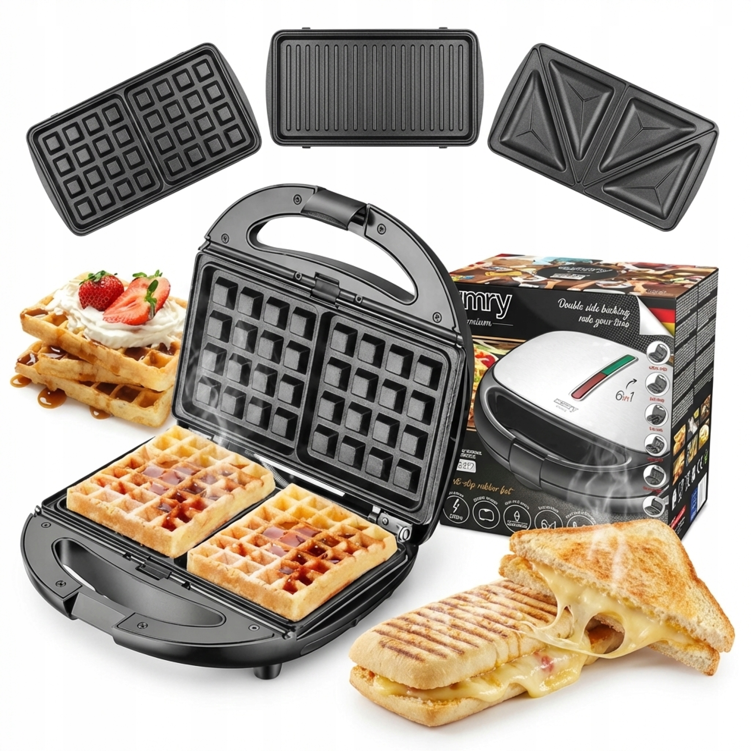 Opékač Sendvičů Gril Vaflovač Toustovač Oříšků 6v1 1200W Non-stick