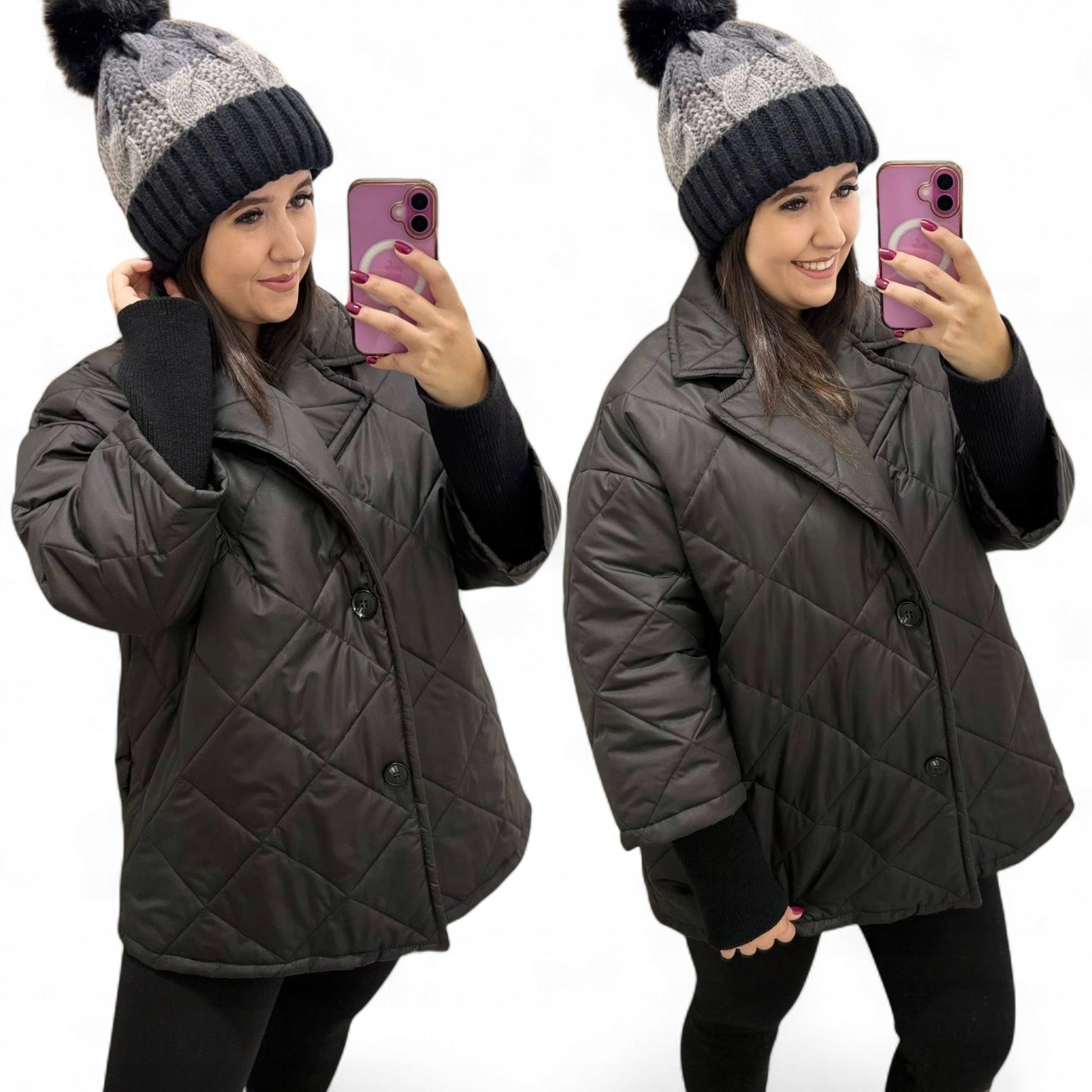 Prošívaná přechodová bunda s kapucí Plus Size černá, velikost 50, 52