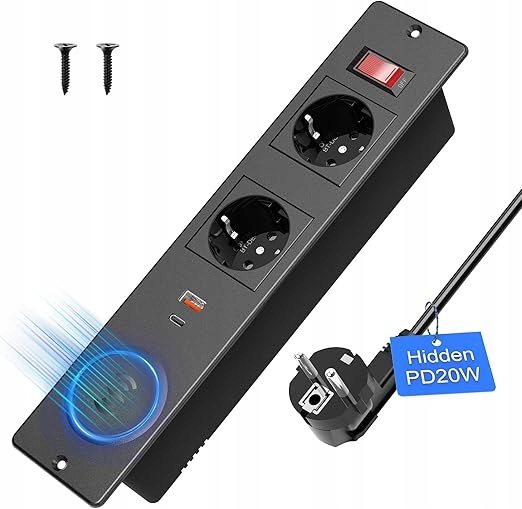 Zásuvková Lišta S Bezdrátovou Nabíječkou A Porty Usb-c PD20W Černá