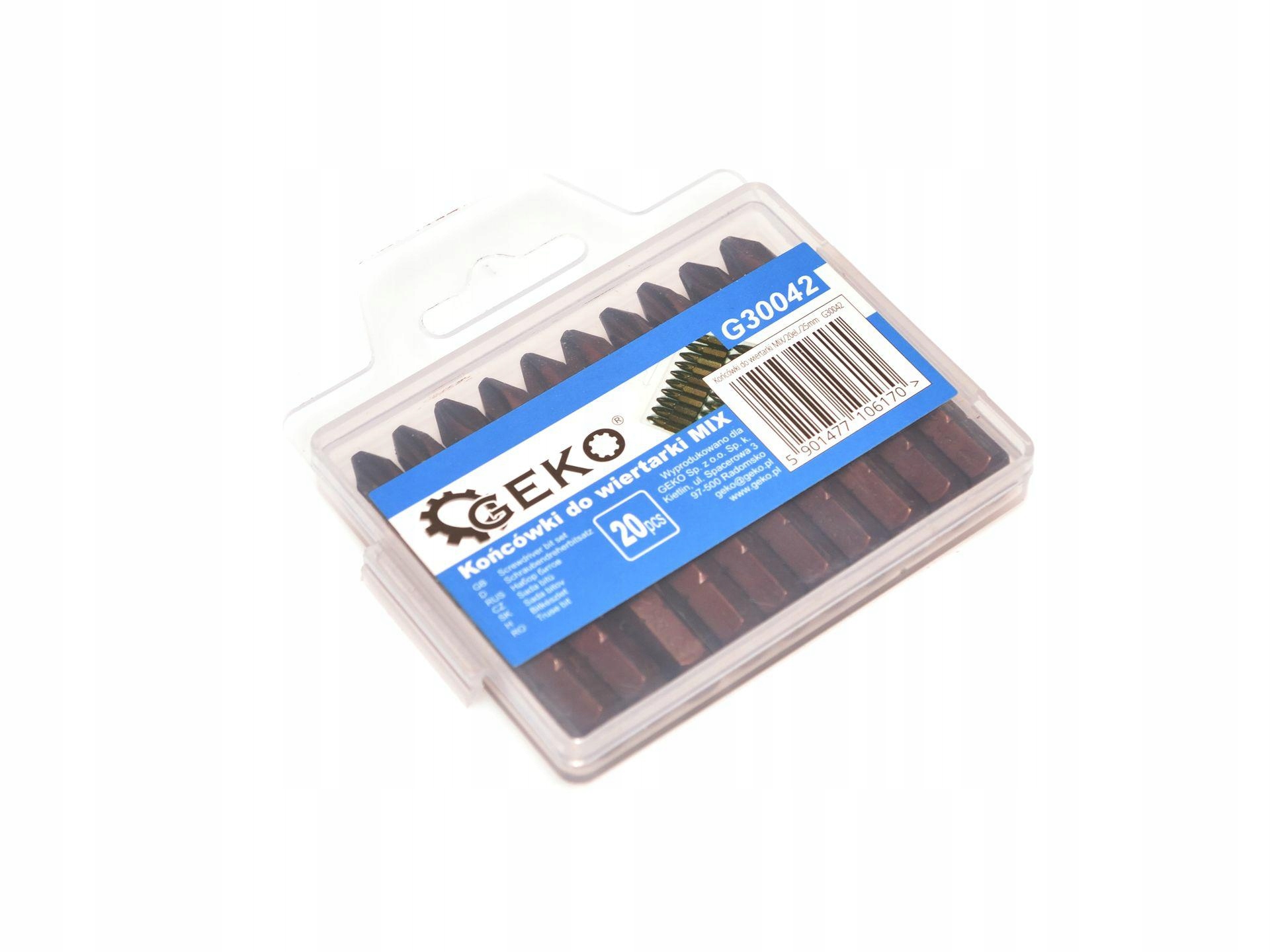 ZESTAW 20 BITÓW KOŃCÓWKI DO WKRĘTARKI 25mm stal S2 Marka Geko