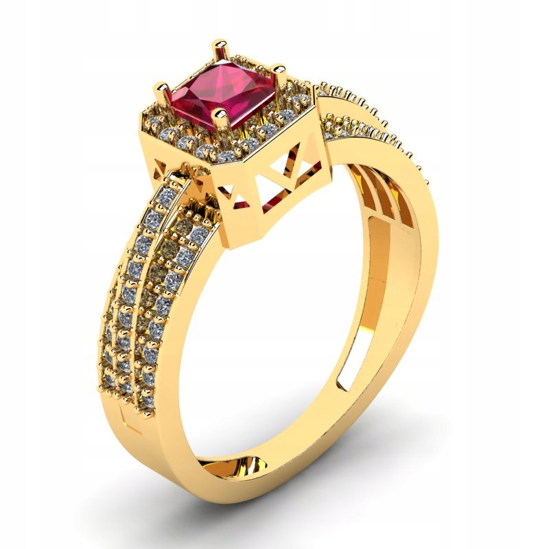 

Wyjątkowy Pierścionek Złoty Z Rubinem I Brylantami