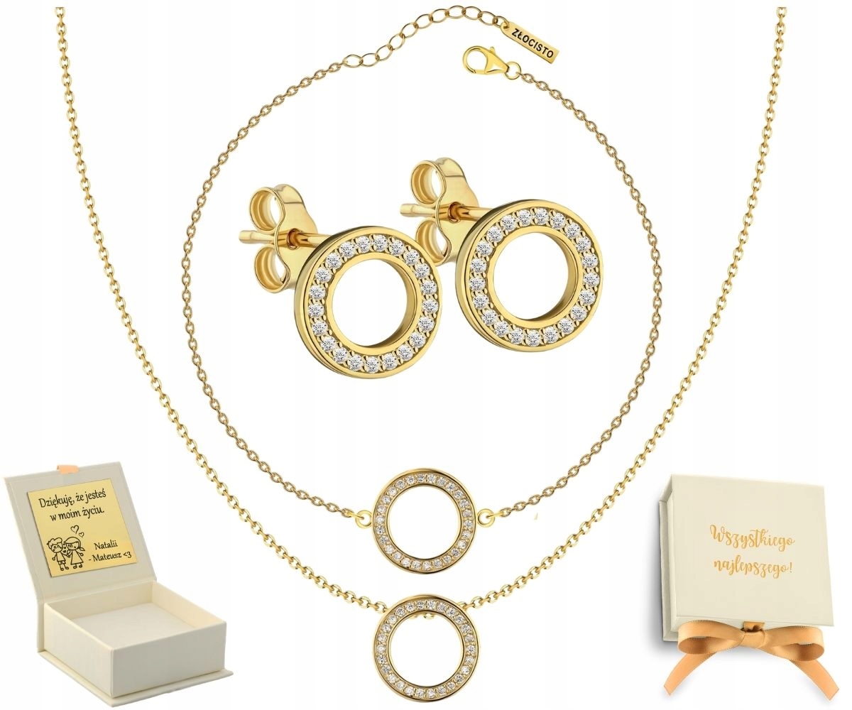 Pozlacený Komplet Šperků Náhrdelník Náušnice Náramek Ring Zirkony