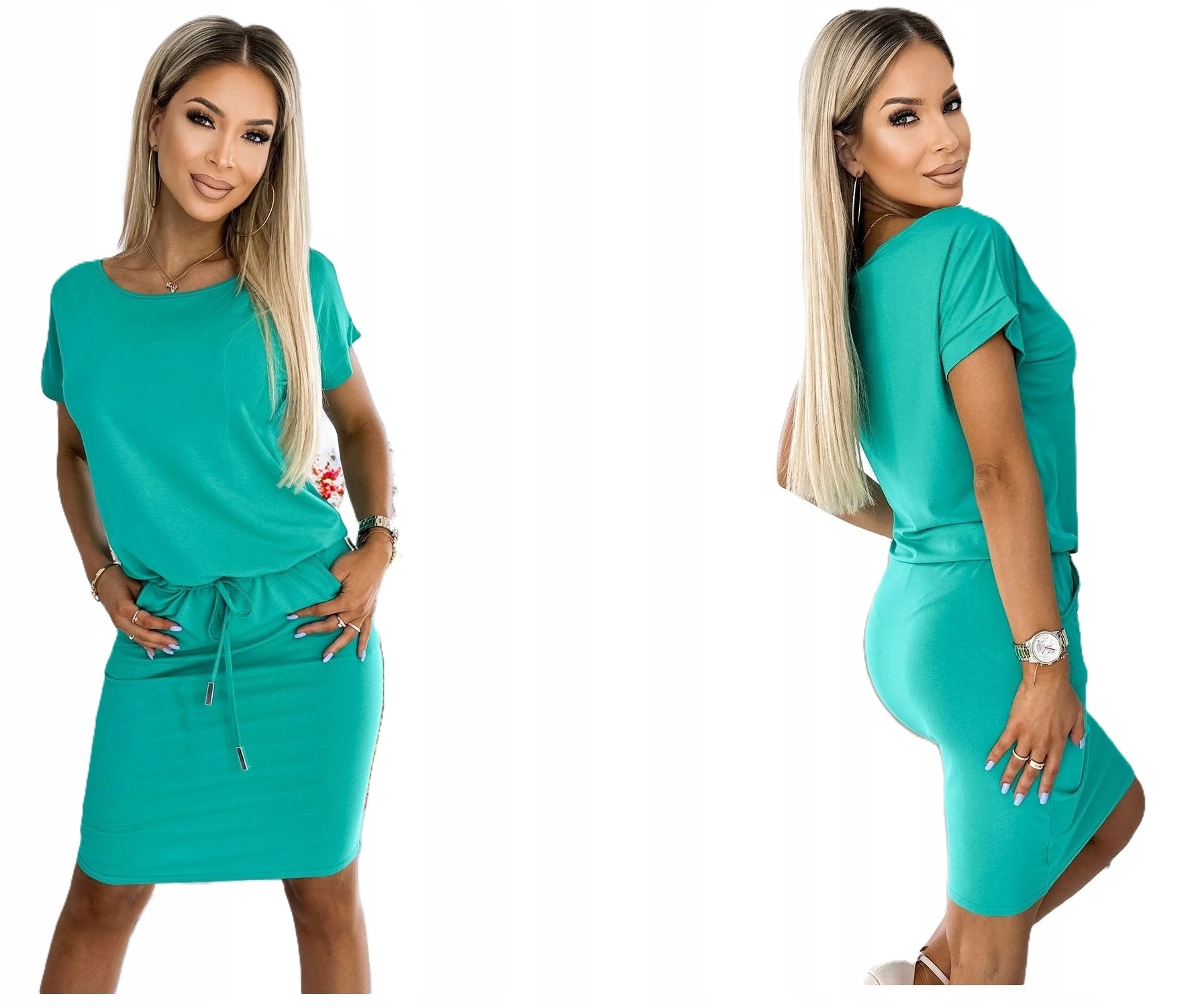 Sportovní Elastické Šaty Přiléhavá V Bocích Volná Tyrkysová Horní Část Xs