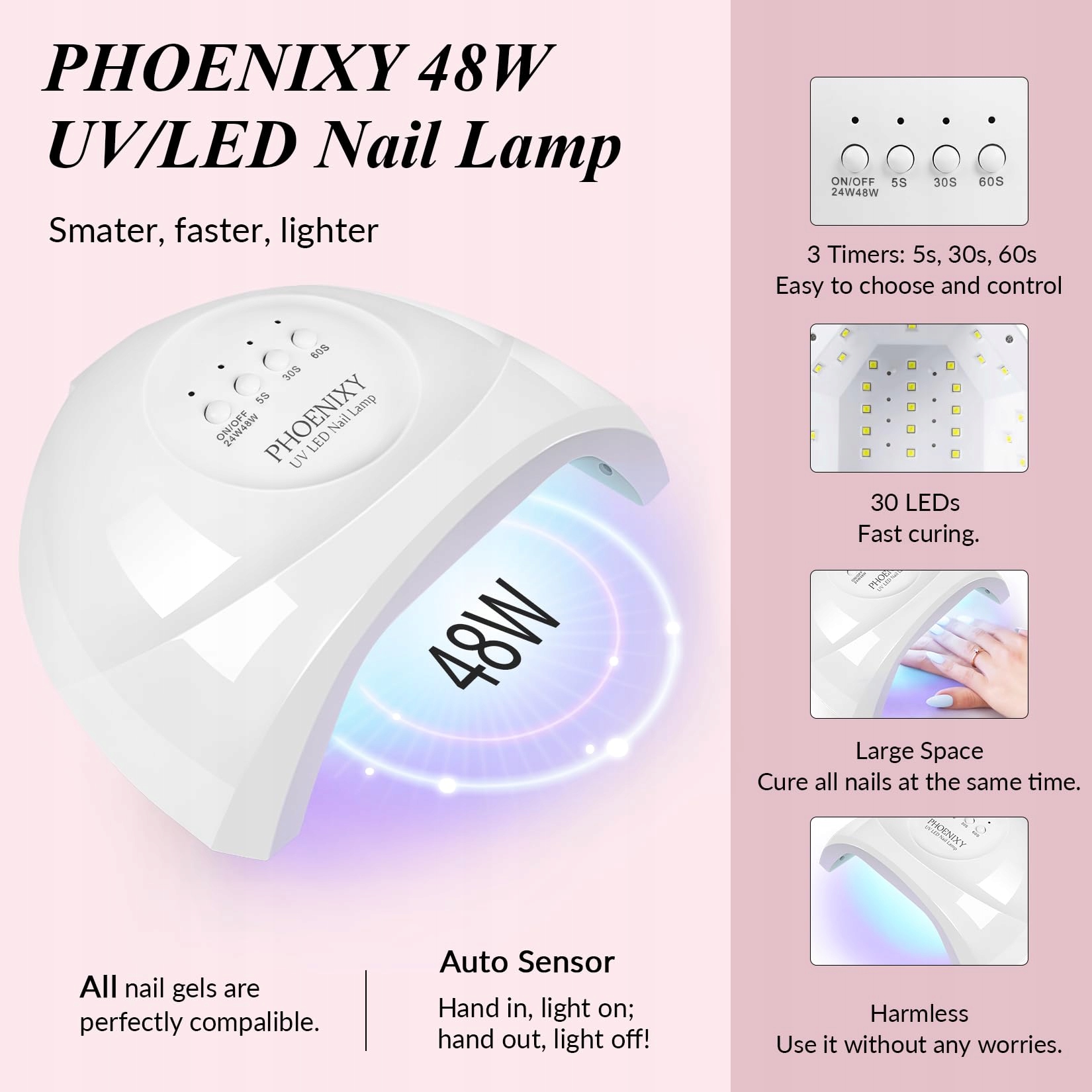 PHOENIXY Zestaw 24+4 Lakierów UV z Lampą 48W Zestaw do Paznokci Żelowych — miniatura 3