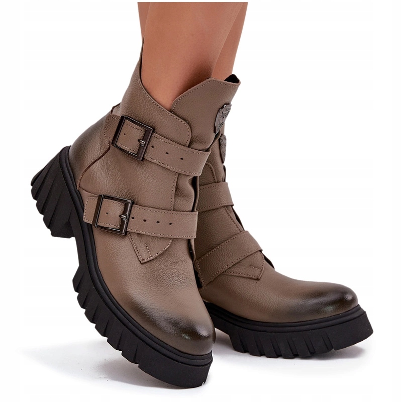 Dámské Kotníkové Boty Zateplené Kožené Spony Zazoo 60482 Tmavě Béžové 39