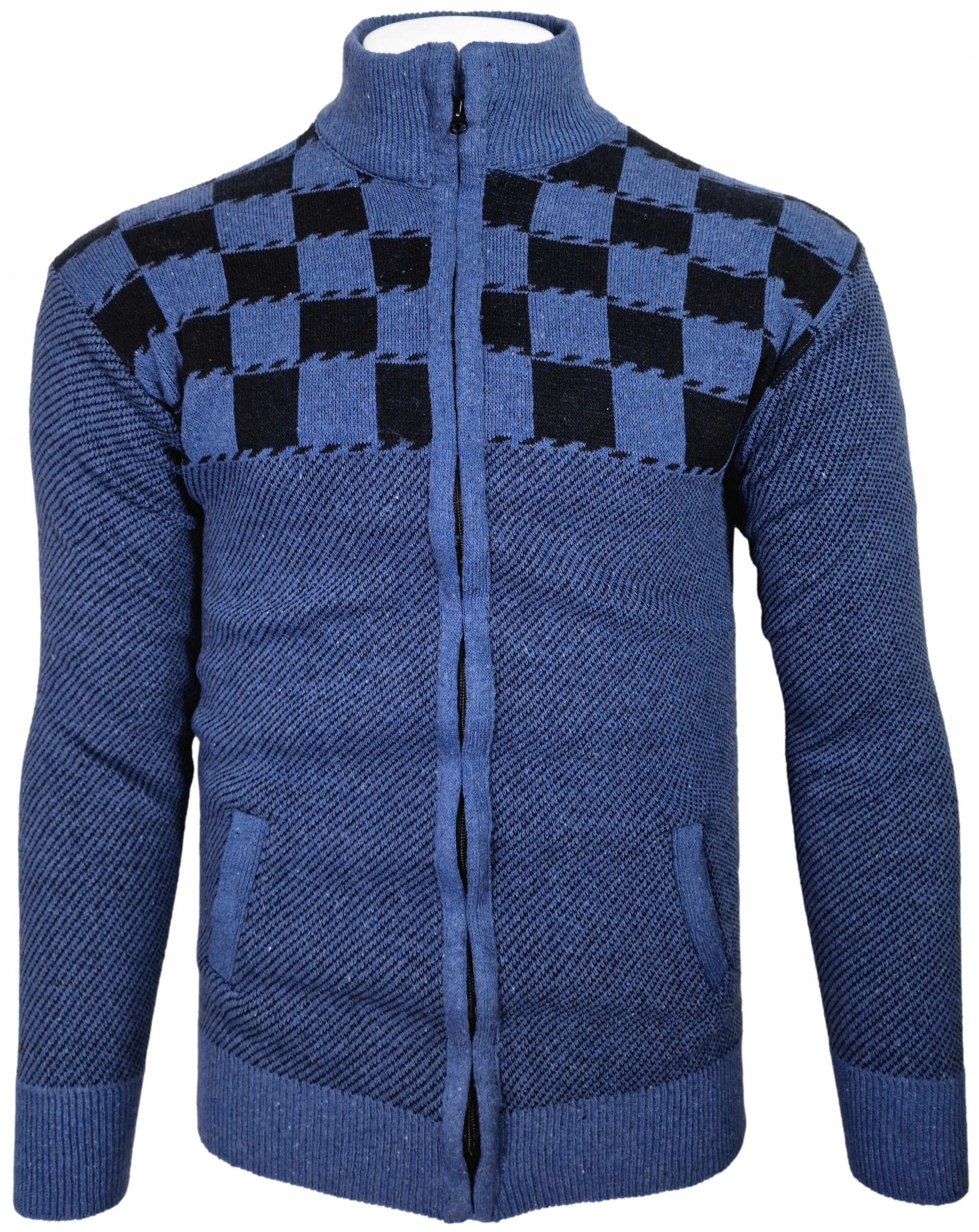 Sweter męski rozpinany niebieski we wzory R267 szachownica r. M Rozmiar M