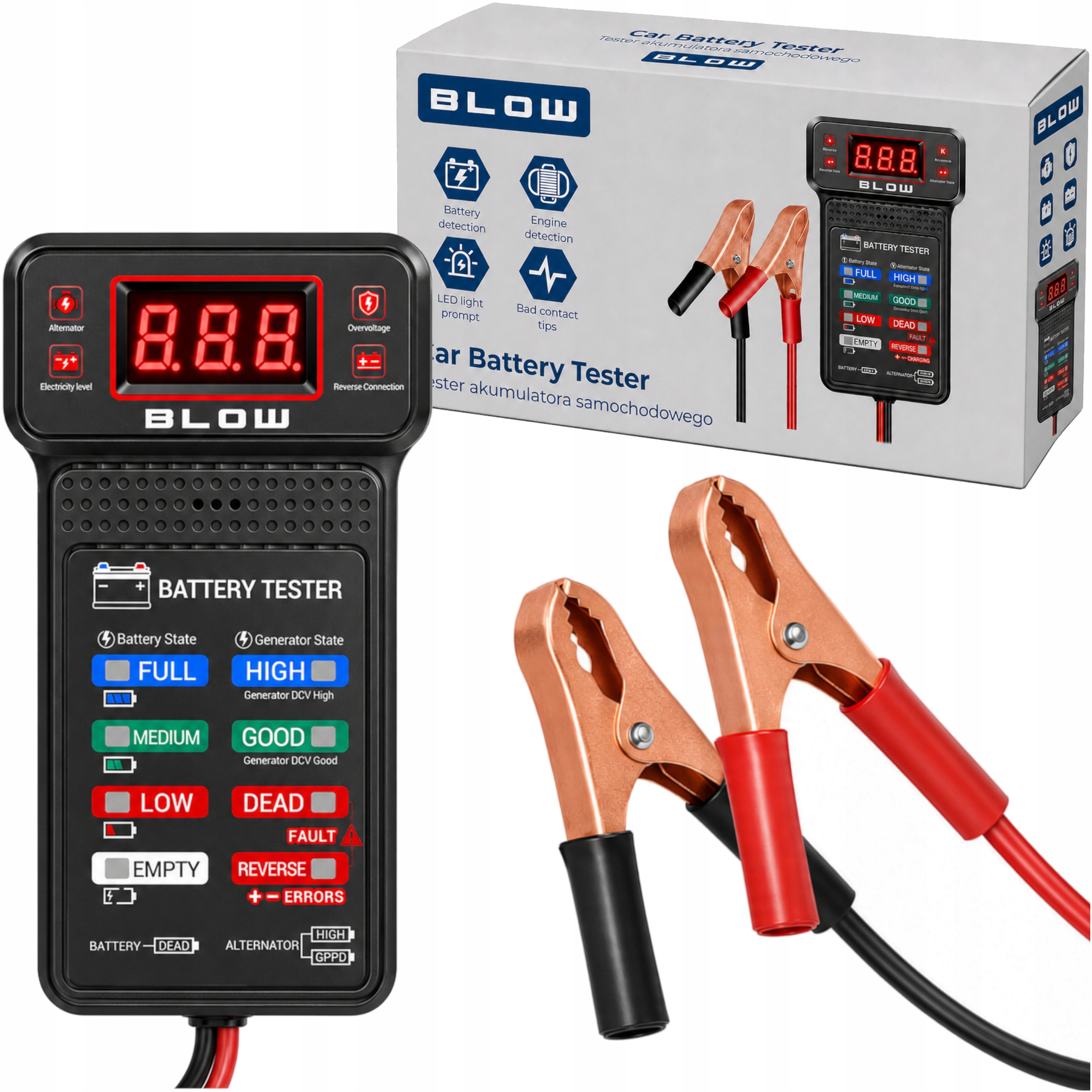 Tester Akumulatorów 12V Miernik Baterii Cyfrowy Samochodowych Alternatora