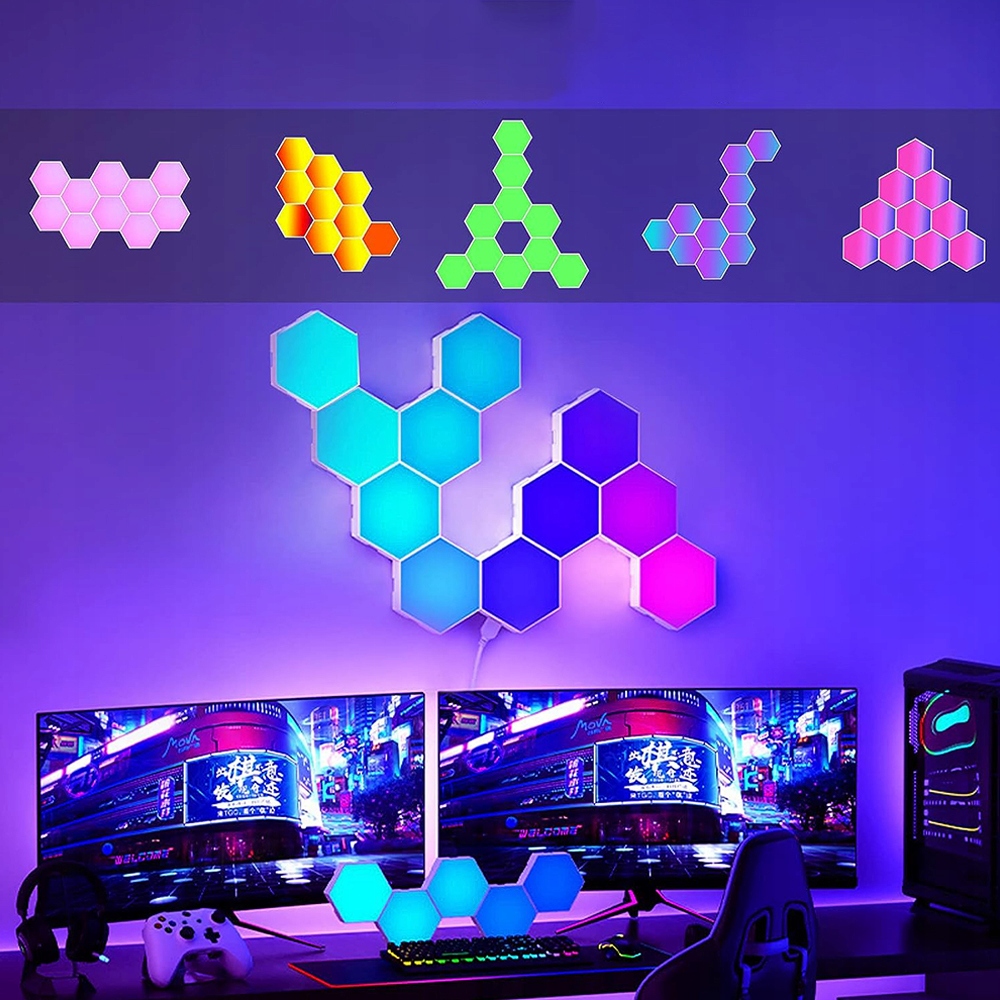 DEKORACYJNA ŚCIENNA LAMPKA PANELOWA LED RGB Z MUZYKĄ SYNC 10X Moc 1.5 W