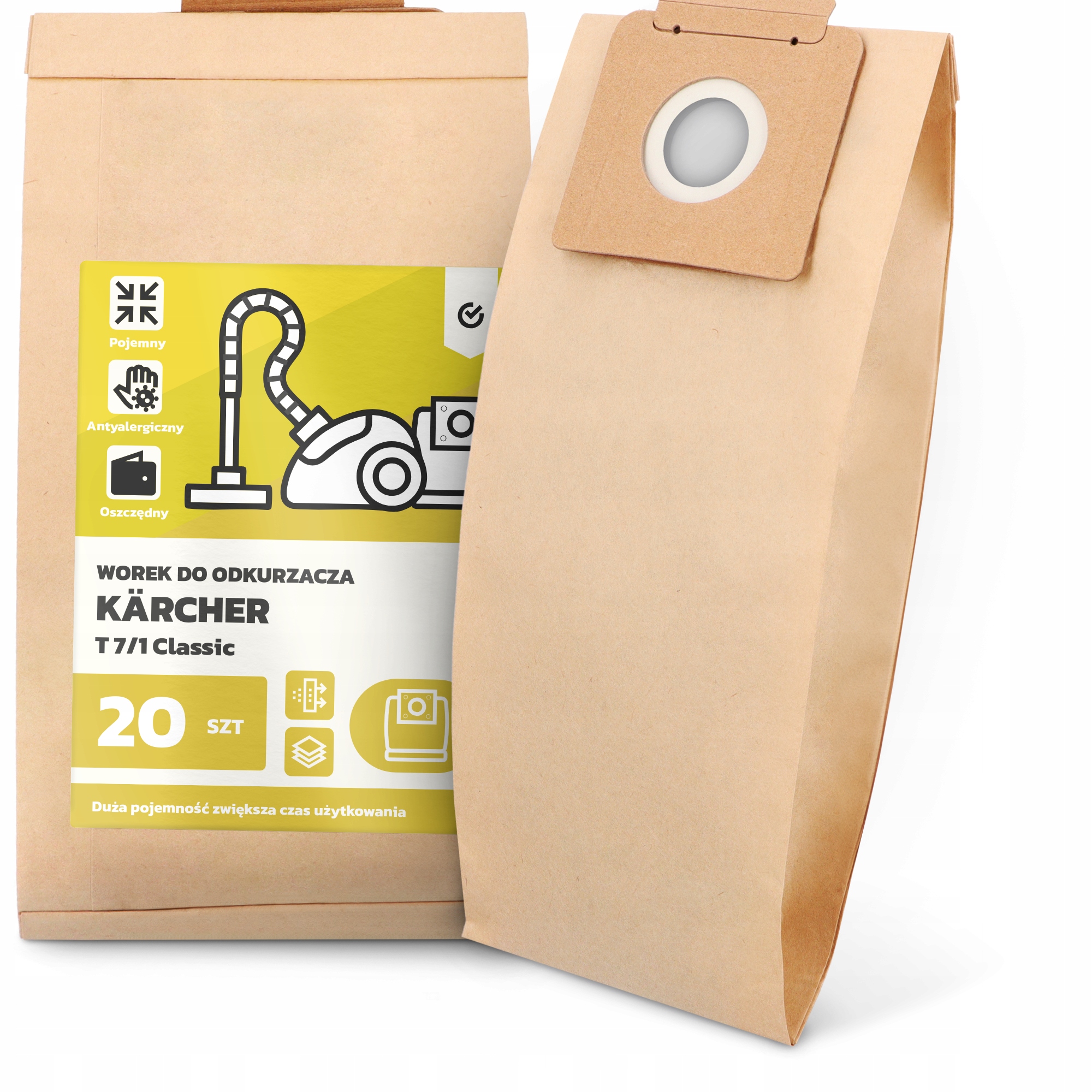 20x Worek do Odkurzacza Kärcher T 7/1 Classic Papierowy Mocny Worki 2A-W