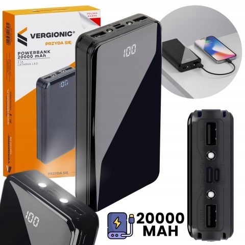 POWERBANK 20000mAh 2,1A ŁADOWARKA USB POWER BANK SZYBKI MOCNY + LATARKA LED Materiał obudowy tworzywo sztuczne