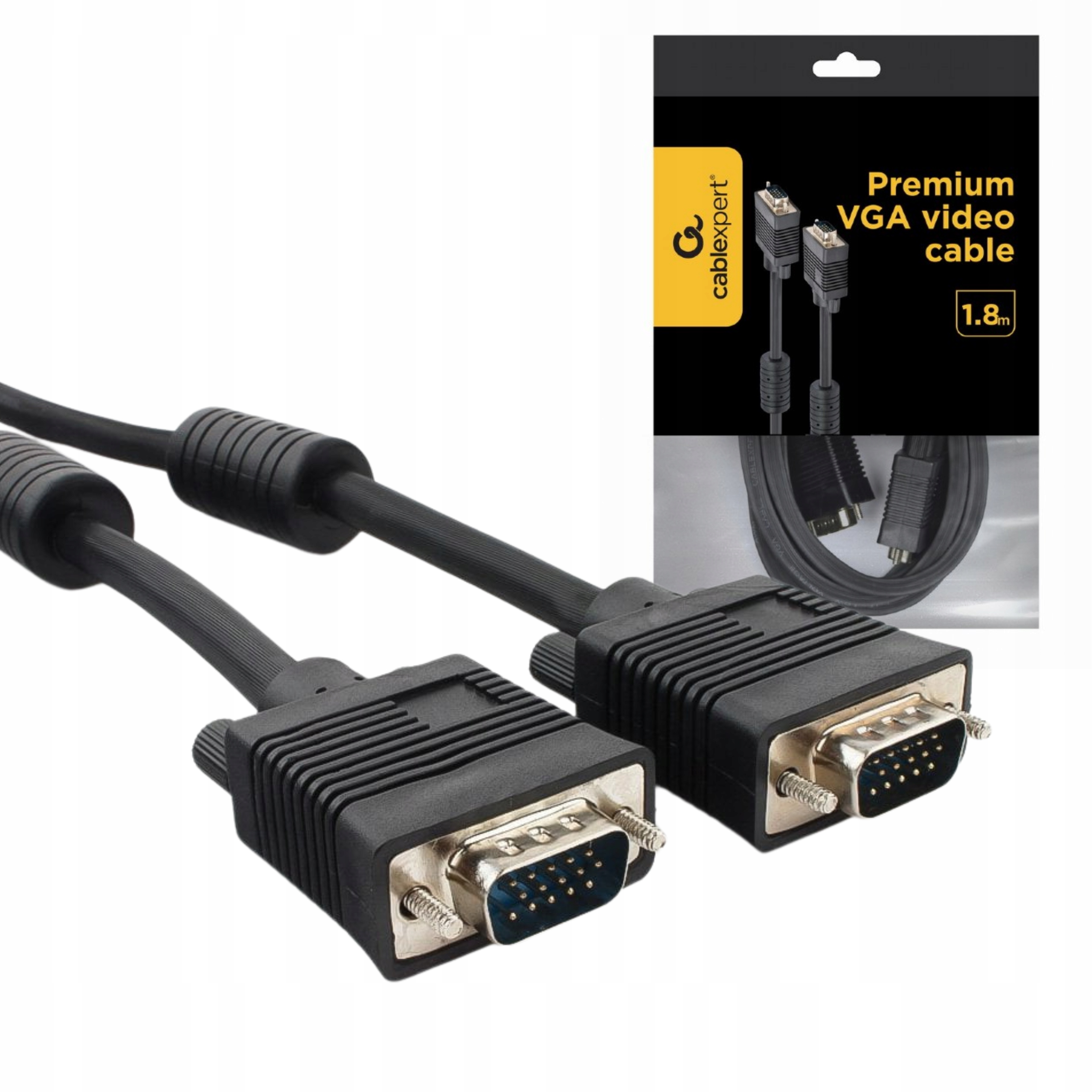 KABEL VGA - VGA DO MONITORA PRZEWÓD VGA D-SUB HD VIDEO 1,8M CZARNY ...