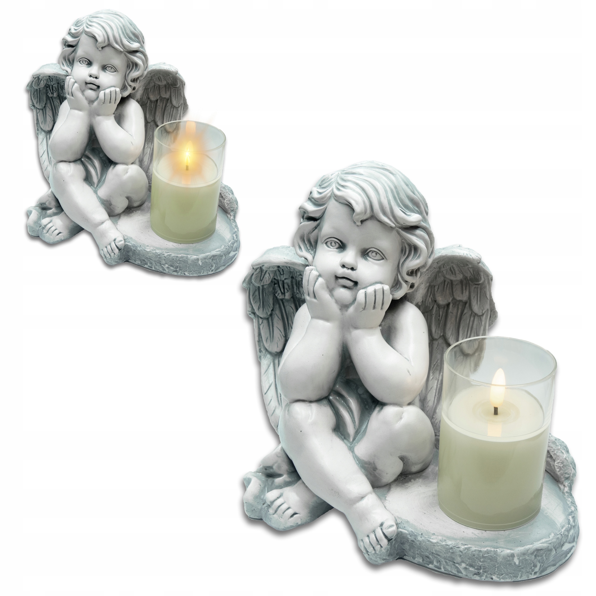 ZNICZ GIPSOWA FIGURKA NAGROBNA LAMPA LED 3XAAA