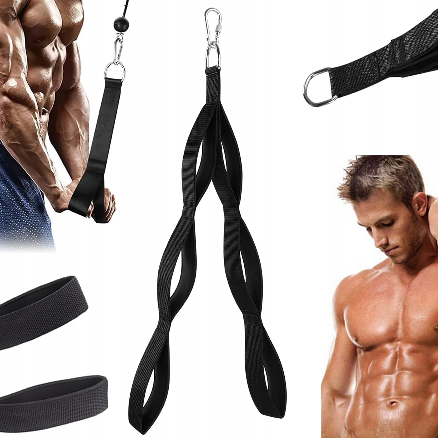 Taśma Do Ćwiczeń Tricepsów Wielofunkcyjna 72CM Czarna Nylon Metal Fitness
