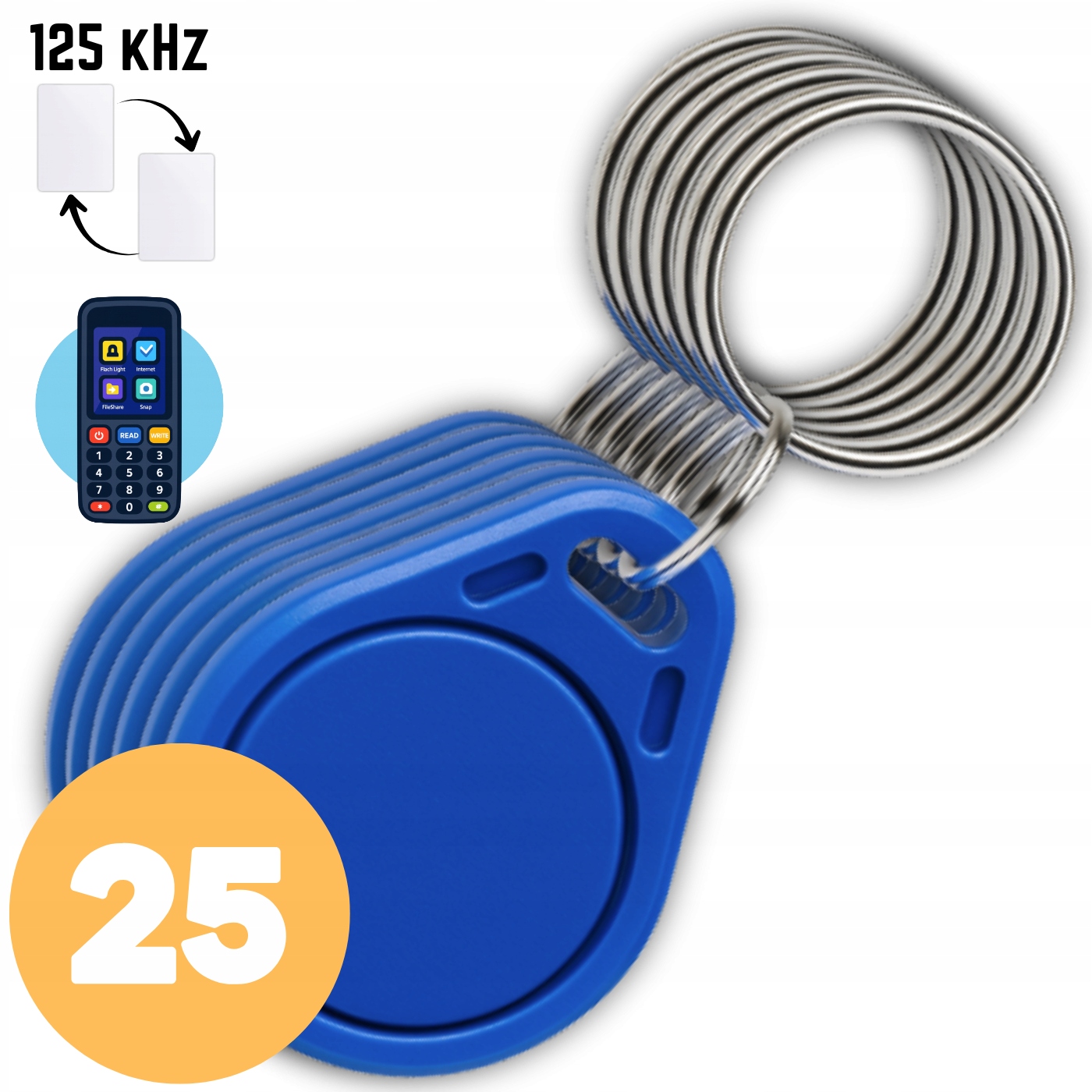25 SZT. BRELOK DOSTĘPU PASTYLKA RFID 125kHz ID PROGRAMOWALNA KOPIOWALNA