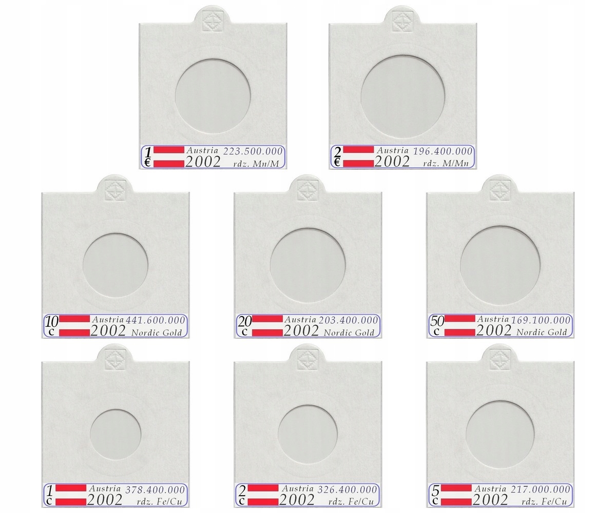 Sada 134 holderů na euromince Rakousko +popisy