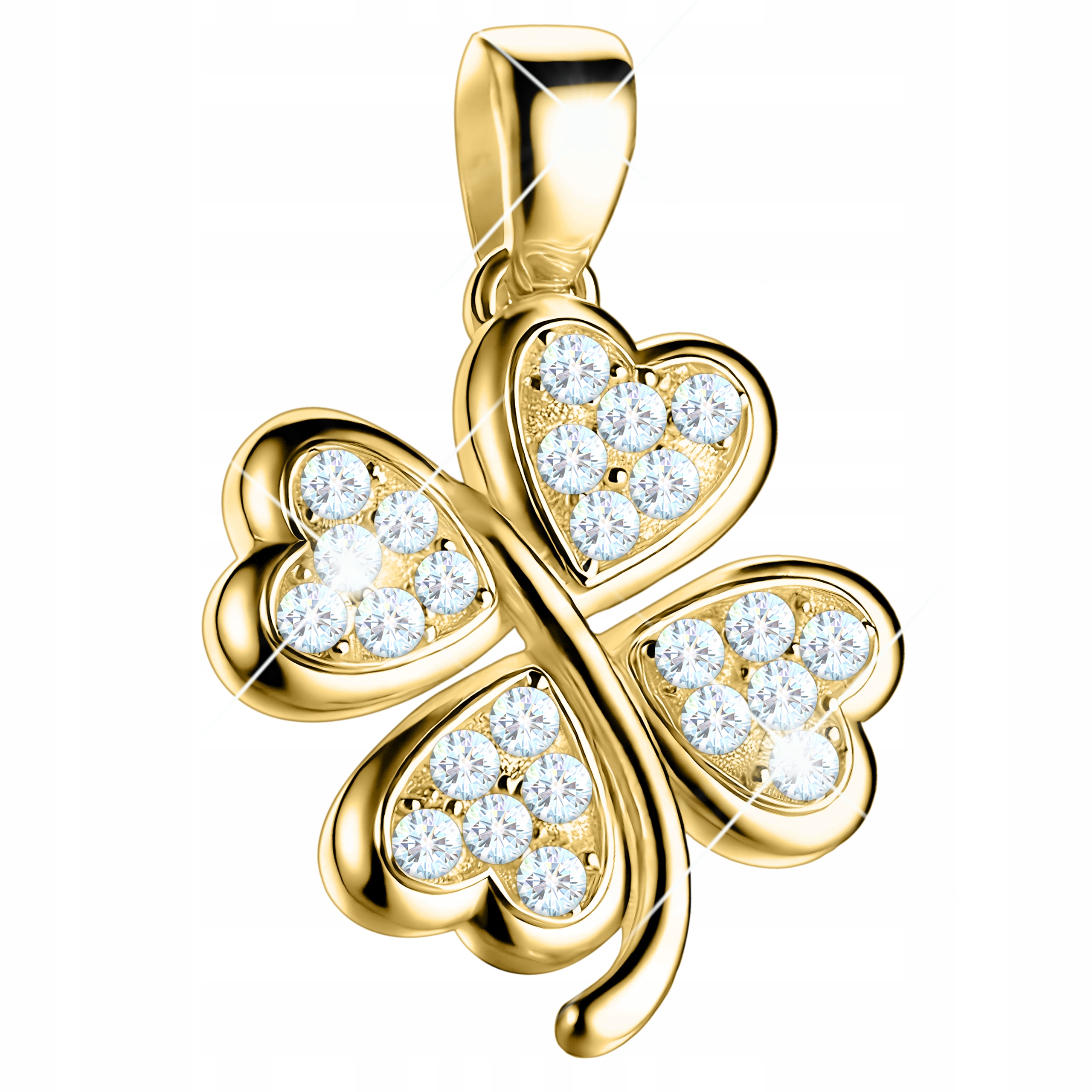 Zlatý řetízkový přívěsek se čtyřlístkem, Čtyřlístek Zirkony Stříbro 925