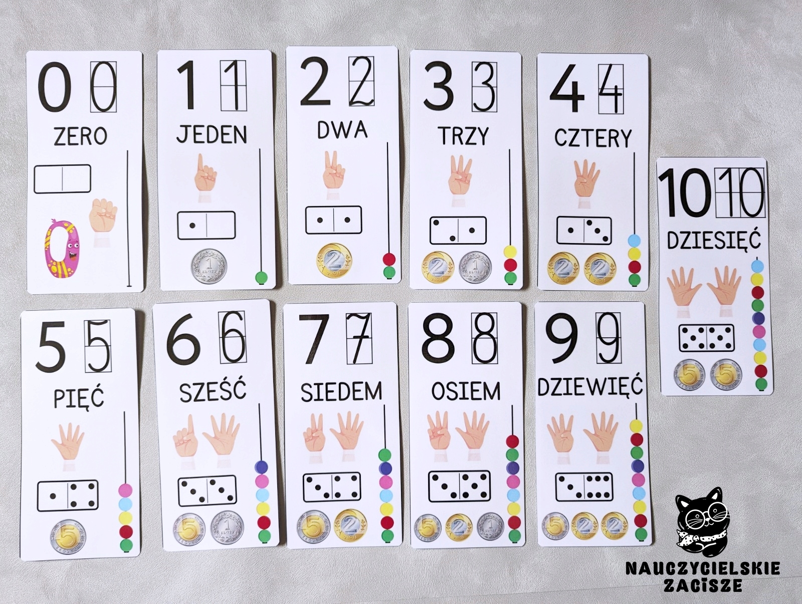 CYFRY Fiszki dla dzieci Liczby 0-10 Matematyka Wydawnictwo Nauczycielskie zacisze
