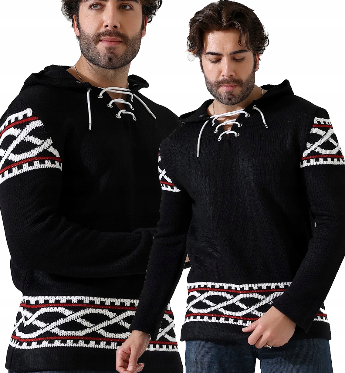 Pánský Vánoční Svetr mikina s kapucí Teplý Vlněný Norský Vzor