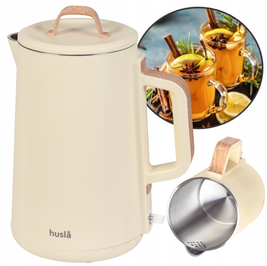 Nowoczesny Czajnik Elektryczny Obrotowy 2000W Beżowy 1,5L Bezprzewodowy