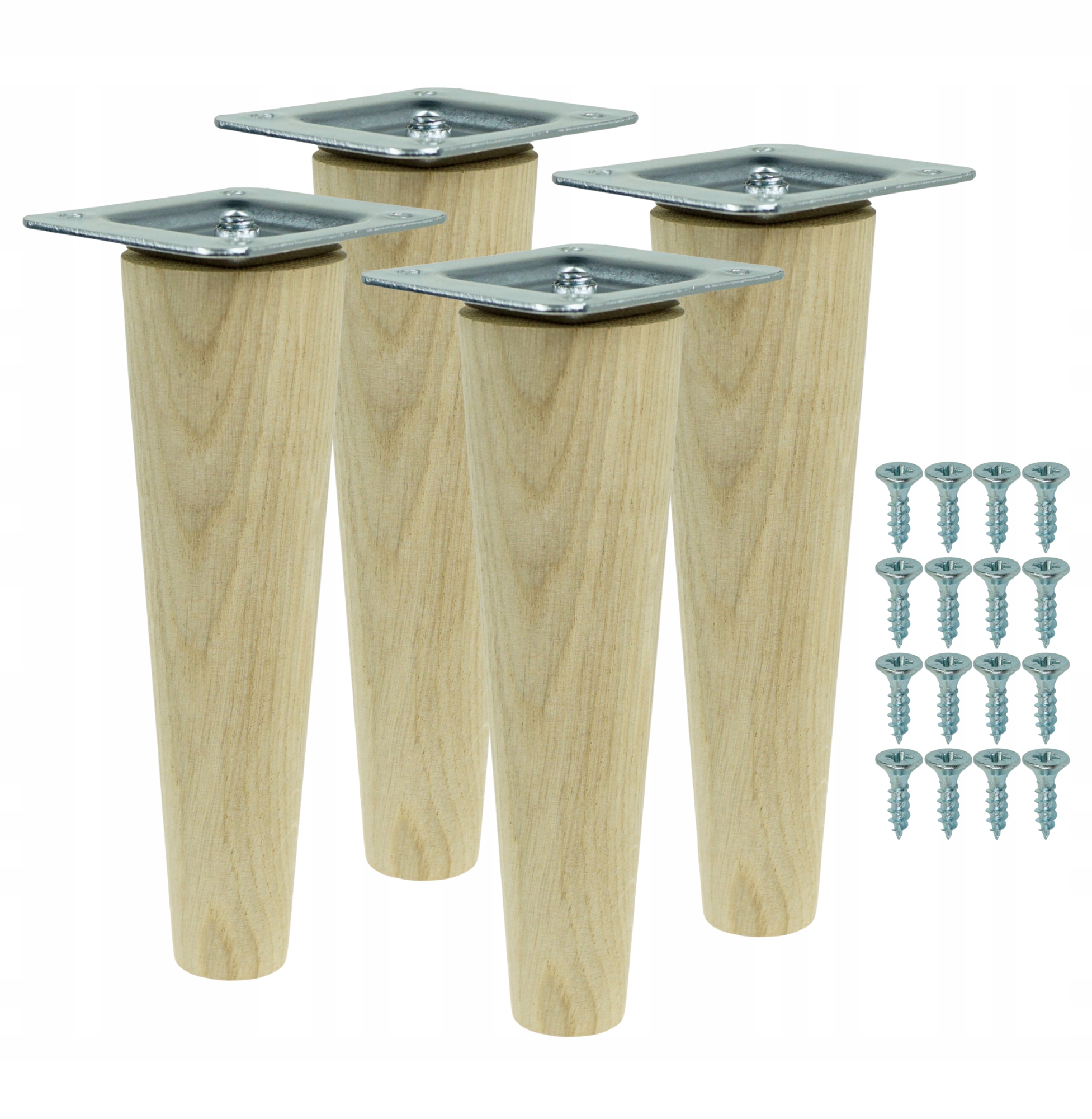 Dřevěné nohy 25 cm, nohy z dubového nábytku, surová sada s plechem a vruty