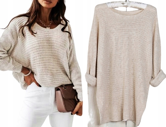 LUŹNY MIĘCIUTKI SWETER ODKRYTE RAMIĘ OVERSIZE 105