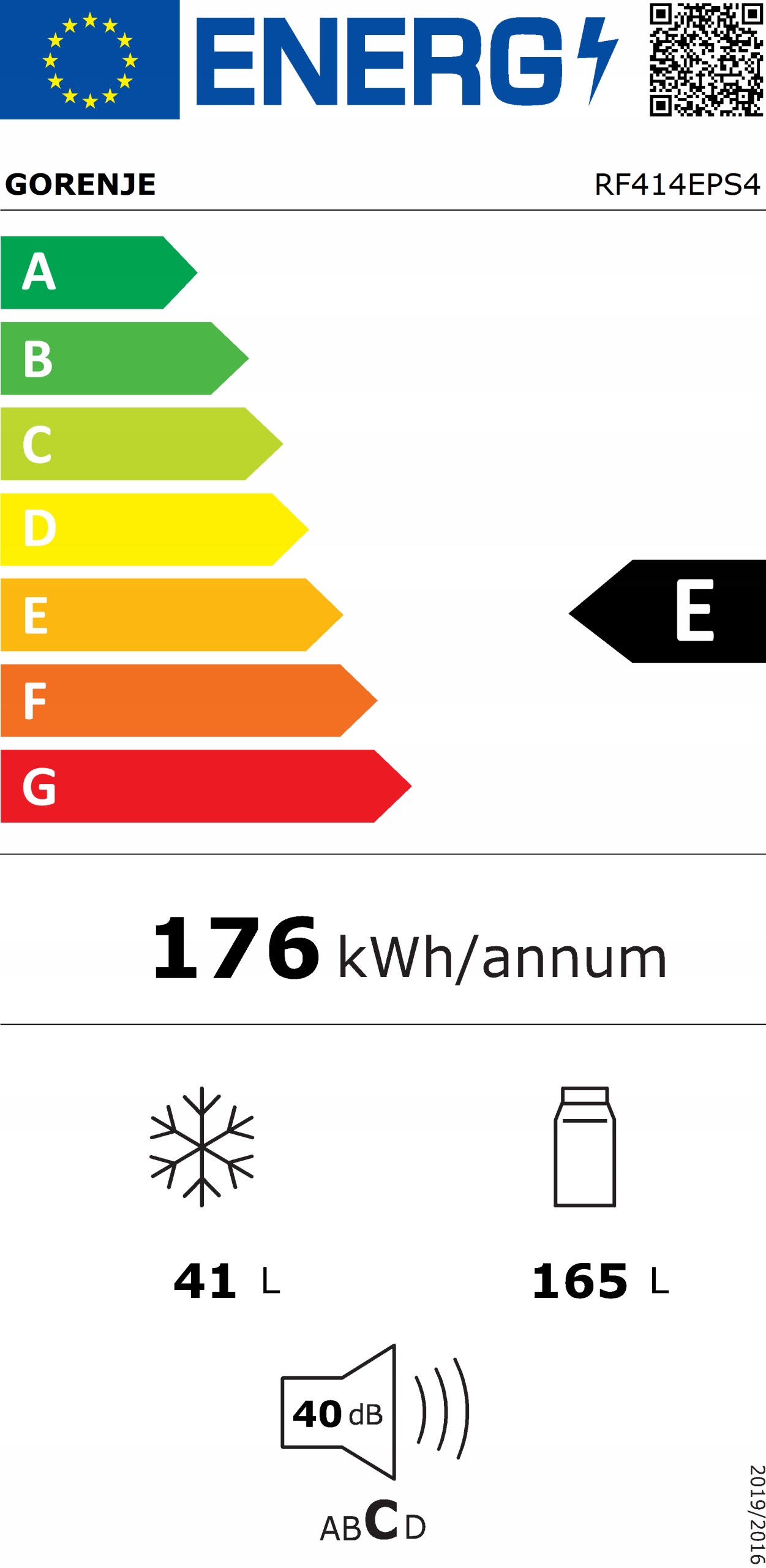 Gorenje Refrigerator RF414EPS4 Energy efficiency class E Free standin