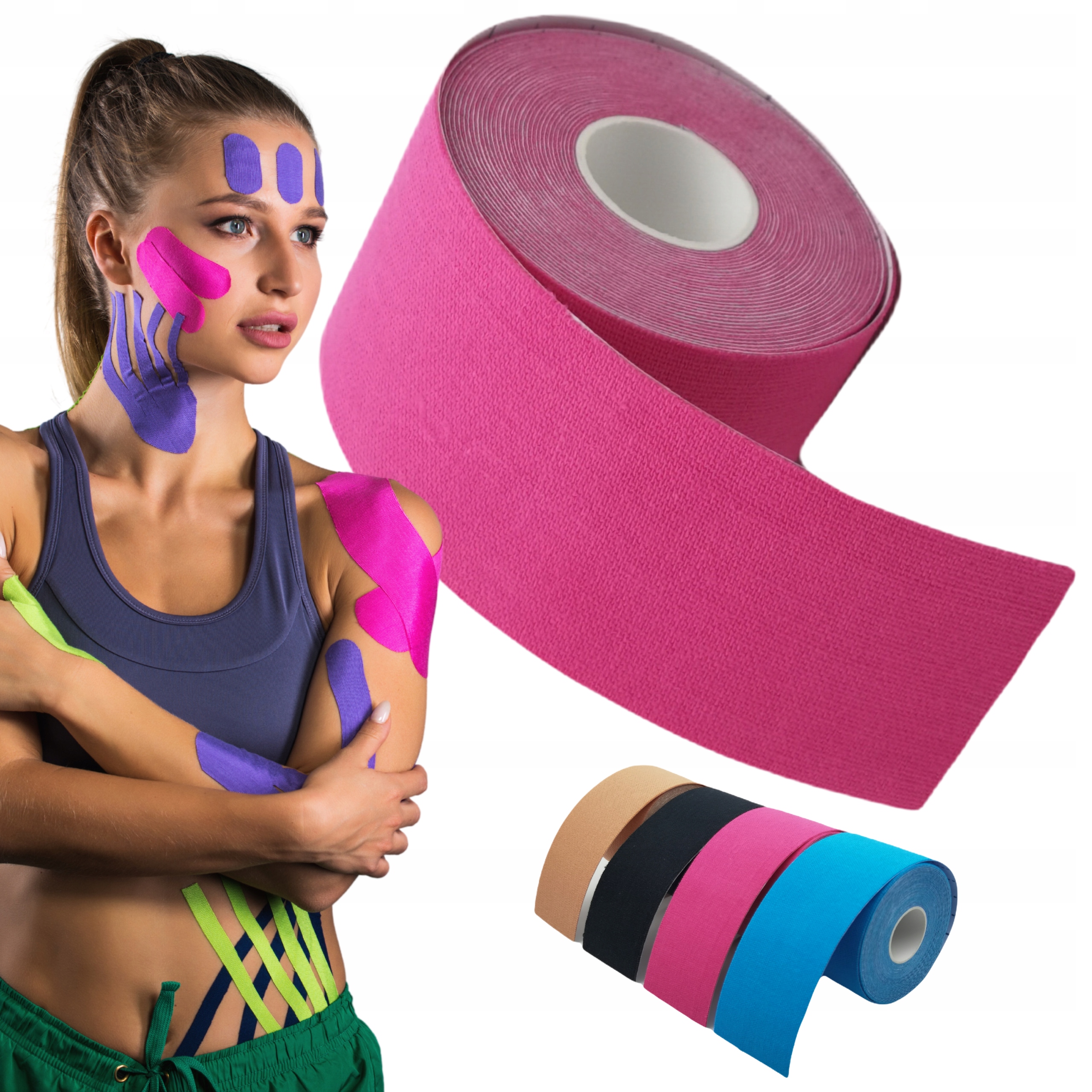 Kinesio Taśma Tejpy Tape Plastry Kinesiotaping Tejp Plastry 5cm 5m Fizjo