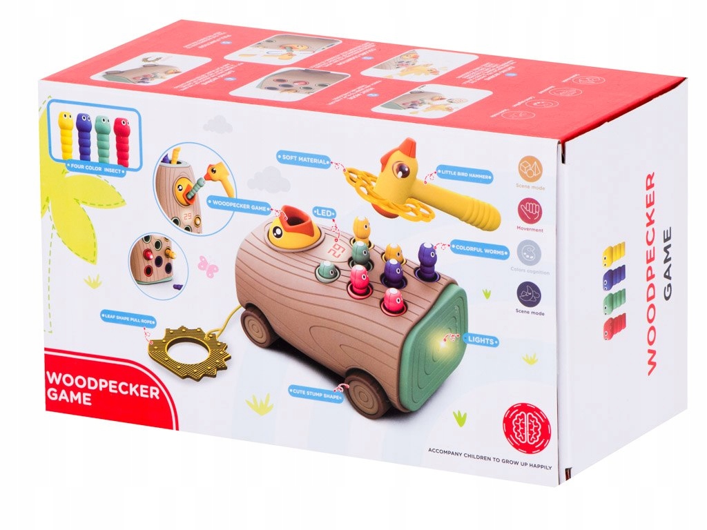 GRA MAGNETYCZNA NAKARM PTASZKA MONTESSORI LED GŁODNY DZIĘCIOŁ ZŁAP ROBACZKA Czas rozgrywki Do 15 minut