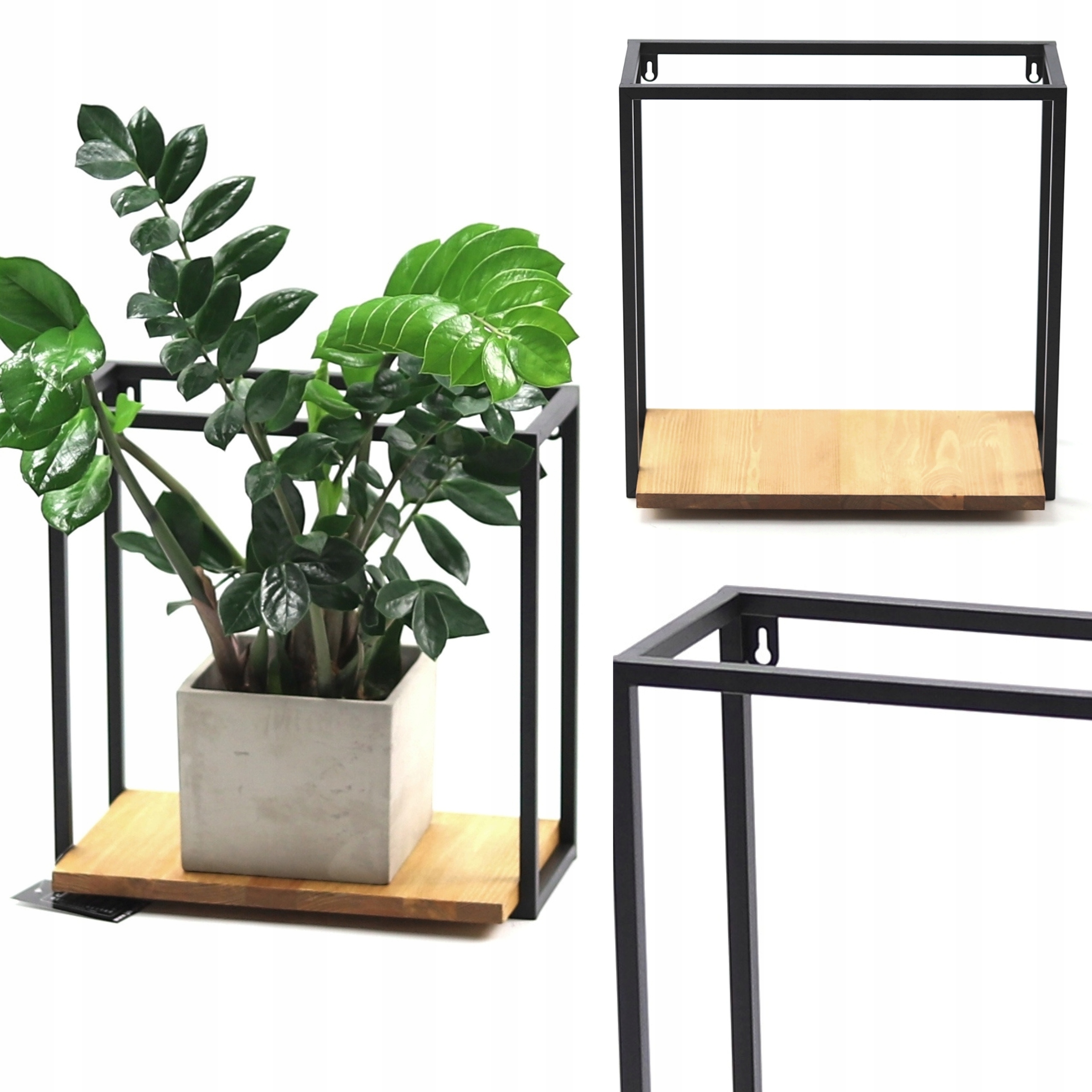 Półka Wisząca Metalowa Czarna Kwietnik Na Ścianę 45/45/15cm Loft
