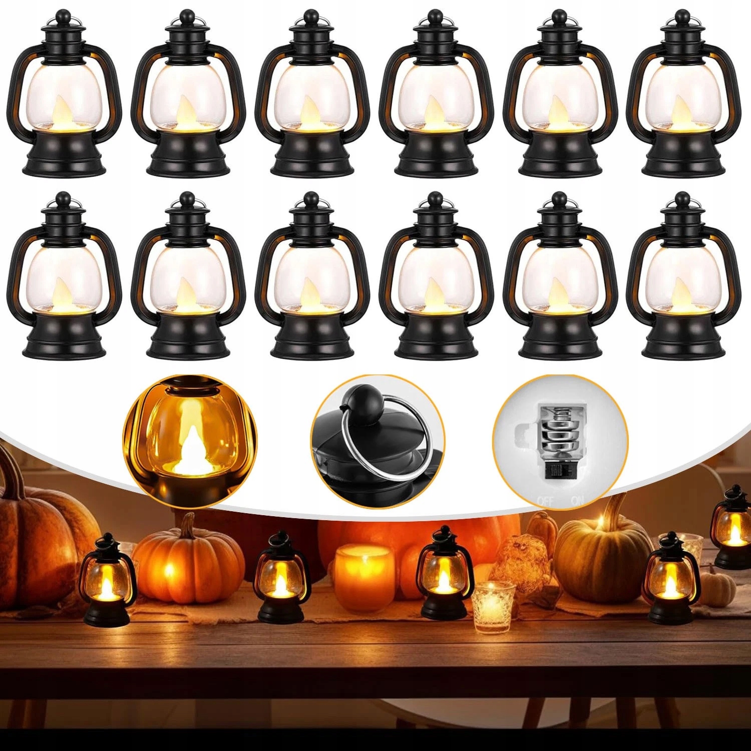 12 x Lampion Retro Lampa Led Svíčka Ozdoba Halloween Závěsná Dekorace Párty