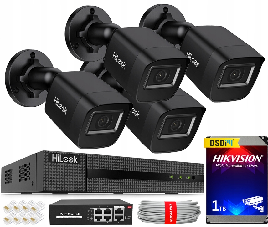 Zestaw Do Monitoringu Domu 4 Kamery Ip IPC-B141H-C Black 4MPx PoE Aplikacja