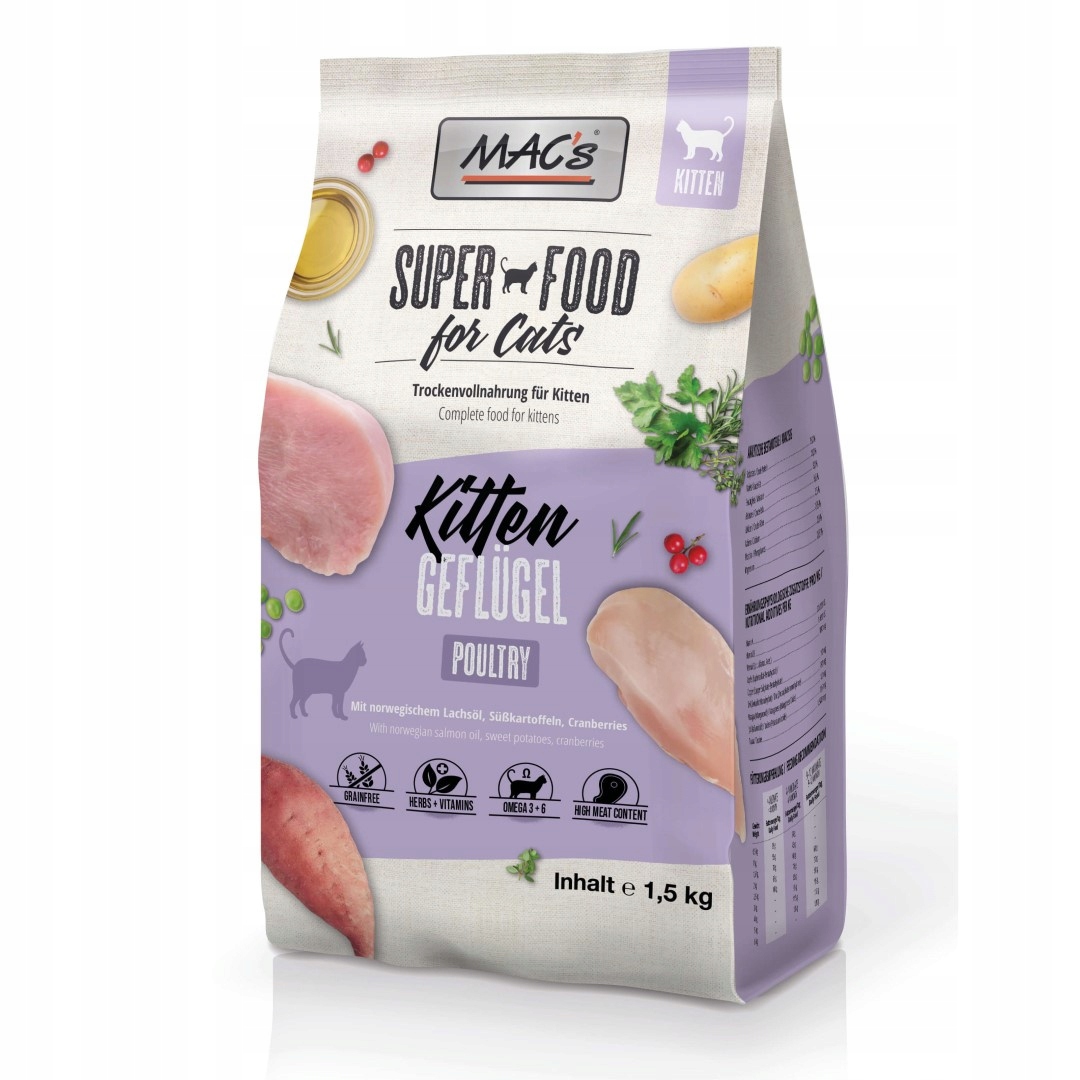 Levně Mac's Cat Kitten 1,5 kg Bezobilné suché Krmivo pro koťata s drůbežím masem