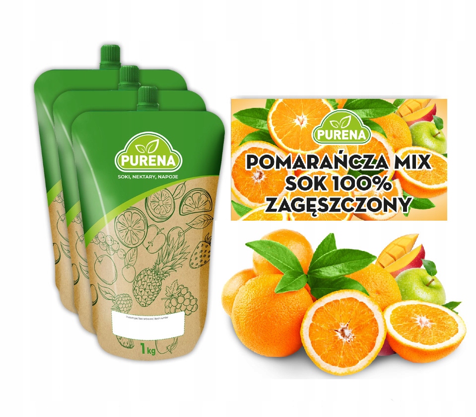 Sok pomarańczowy MIX 100% zagęszczony koncentrat syrop Purena 3x1kg na 15l