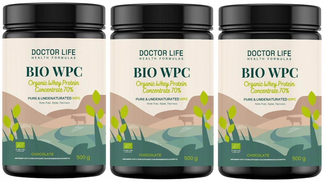 Sada 3 x Whey Protein Bio Wpc Grass Fed Chocolate 500 g Doctor Life Bílkoviny