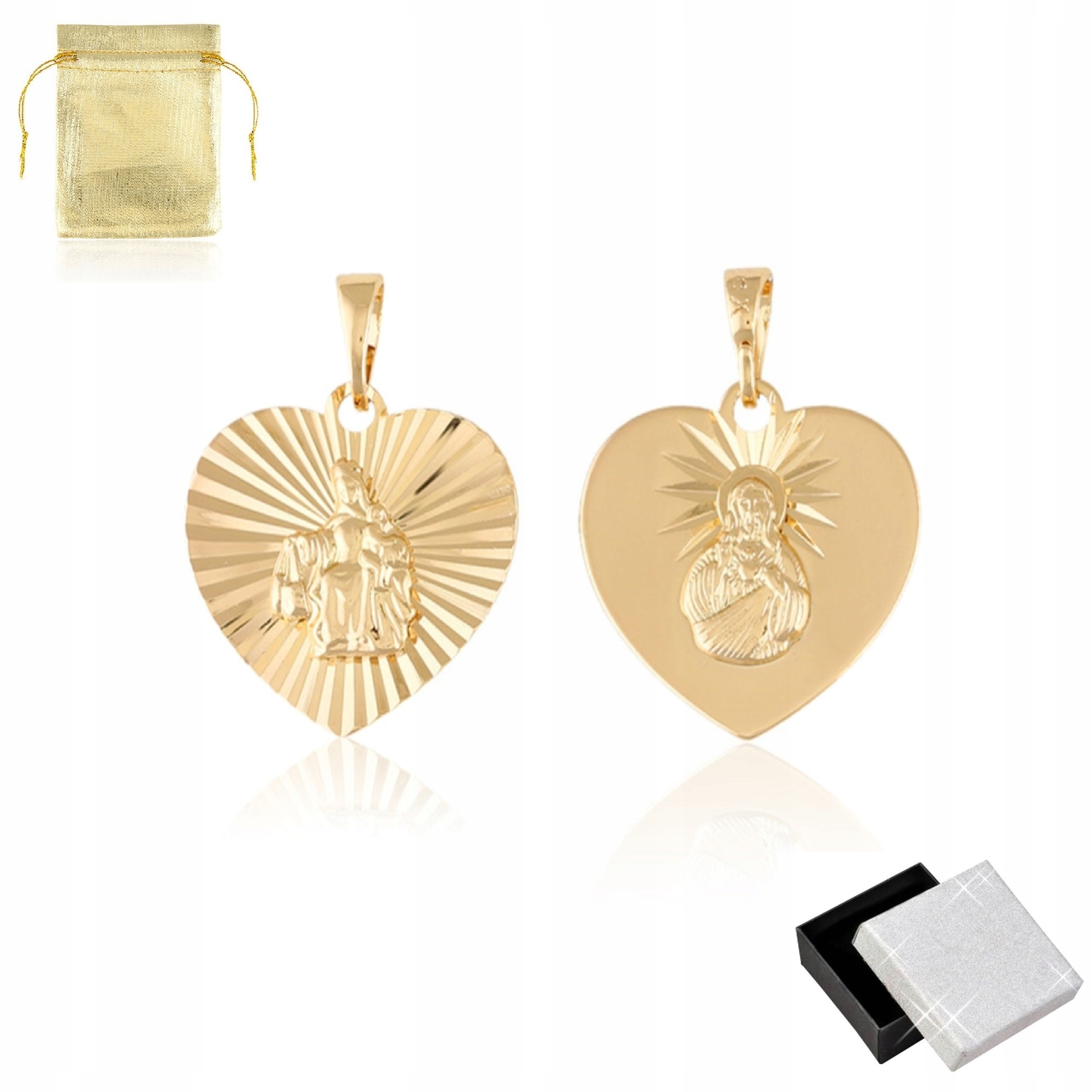 

Piękny Medalik Dwustronny Szkaplerz 18K Serce