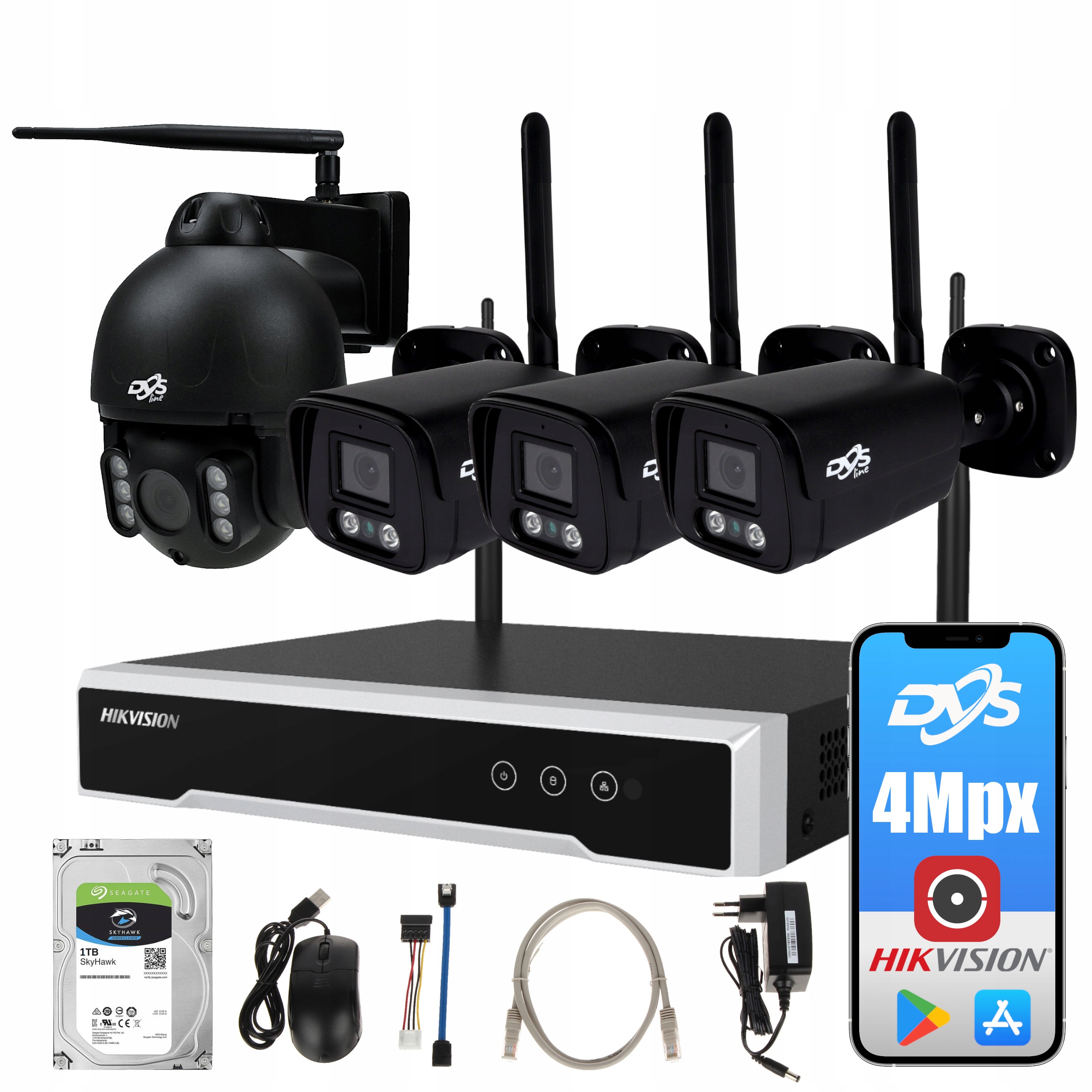 

Zestaw Monitoringu 3 Kamery 1 Obrotowa WiFi 4Mpx