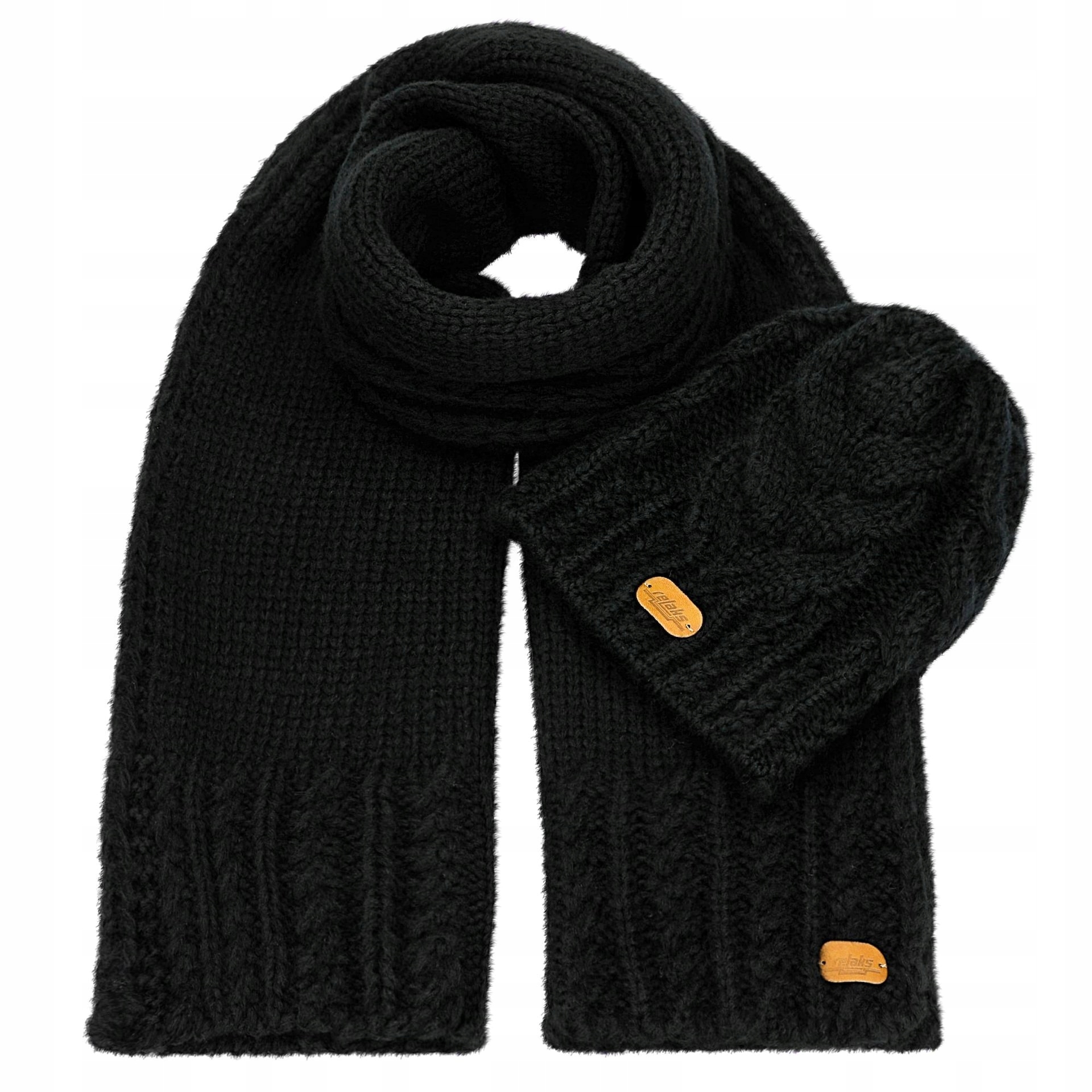 Černý komplet z merino vlny – čepice šála